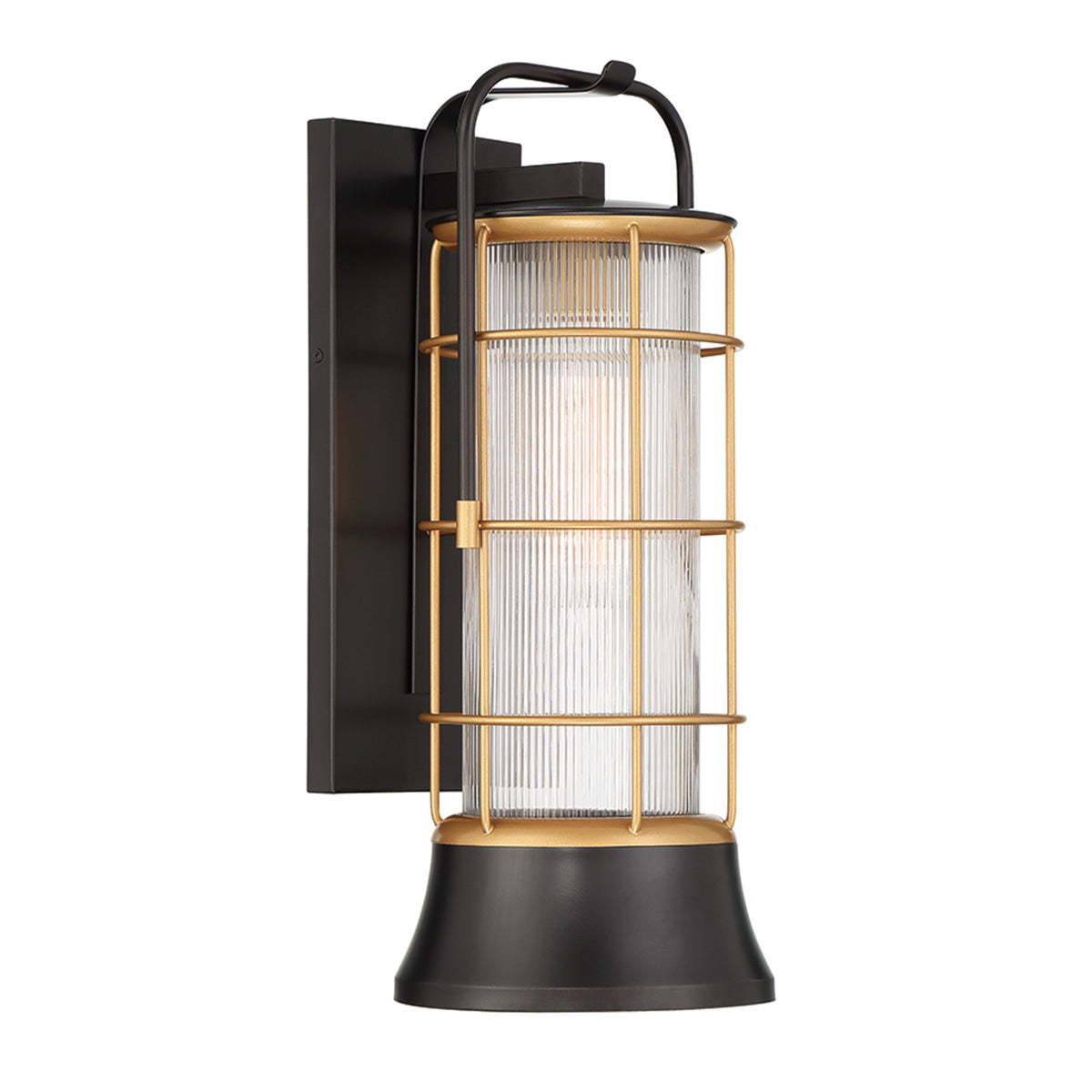 Eurofase Lighting Rivamar 8" Large Dimmable Incandescent Oil Rubbed Bronze/ Gold Outdoor Wall Sconce With Ribbed Glass Shade