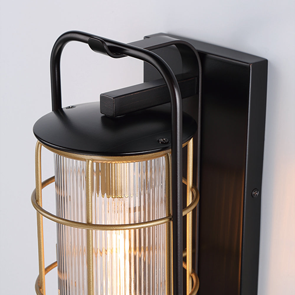 Eurofase Lighting Rivamar 8" Large Dimmable Incandescent Oil Rubbed Bronze/ Gold Outdoor Wall Sconce With Ribbed Glass Shade
