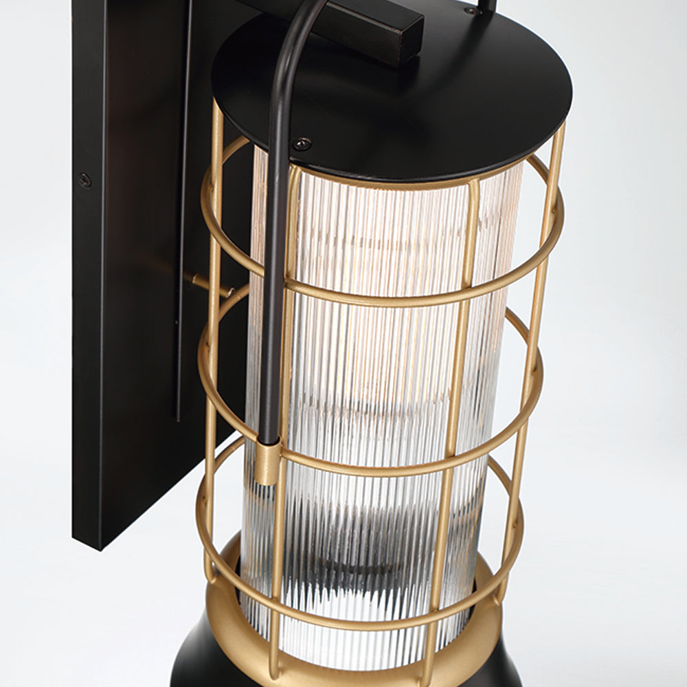 Eurofase Lighting Rivamar 8" Large Dimmable Incandescent Oil Rubbed Bronze/ Gold Outdoor Wall Sconce With Ribbed Glass Shade