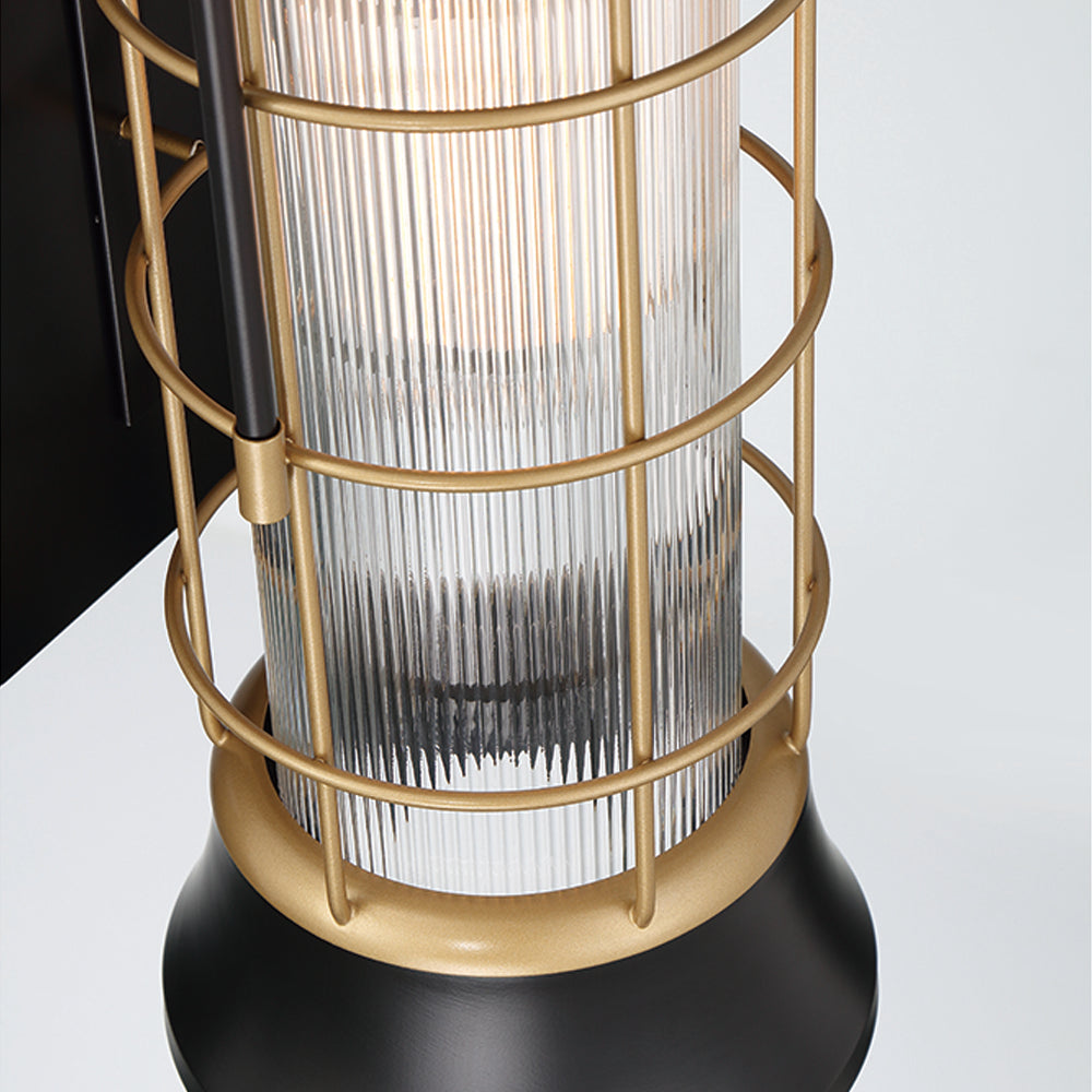 Eurofase Lighting Rivamar 8" Large Dimmable Incandescent Oil Rubbed Bronze/ Gold Outdoor Wall Sconce With Ribbed Glass Shade