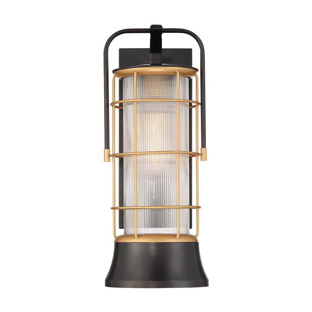 Eurofase Lighting Rivamar 8" Large Dimmable Incandescent Oil Rubbed Bronze/ Gold Outdoor Wall Sconce With Ribbed Glass Shade