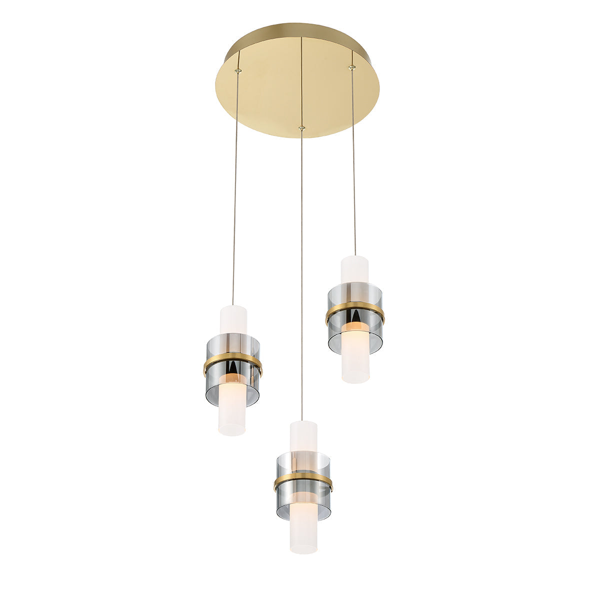 Eurofase Lighting Rola 15" 3-Light Dimmable Integrated LED Gold Round Chandelier With Smoked Glass Shades