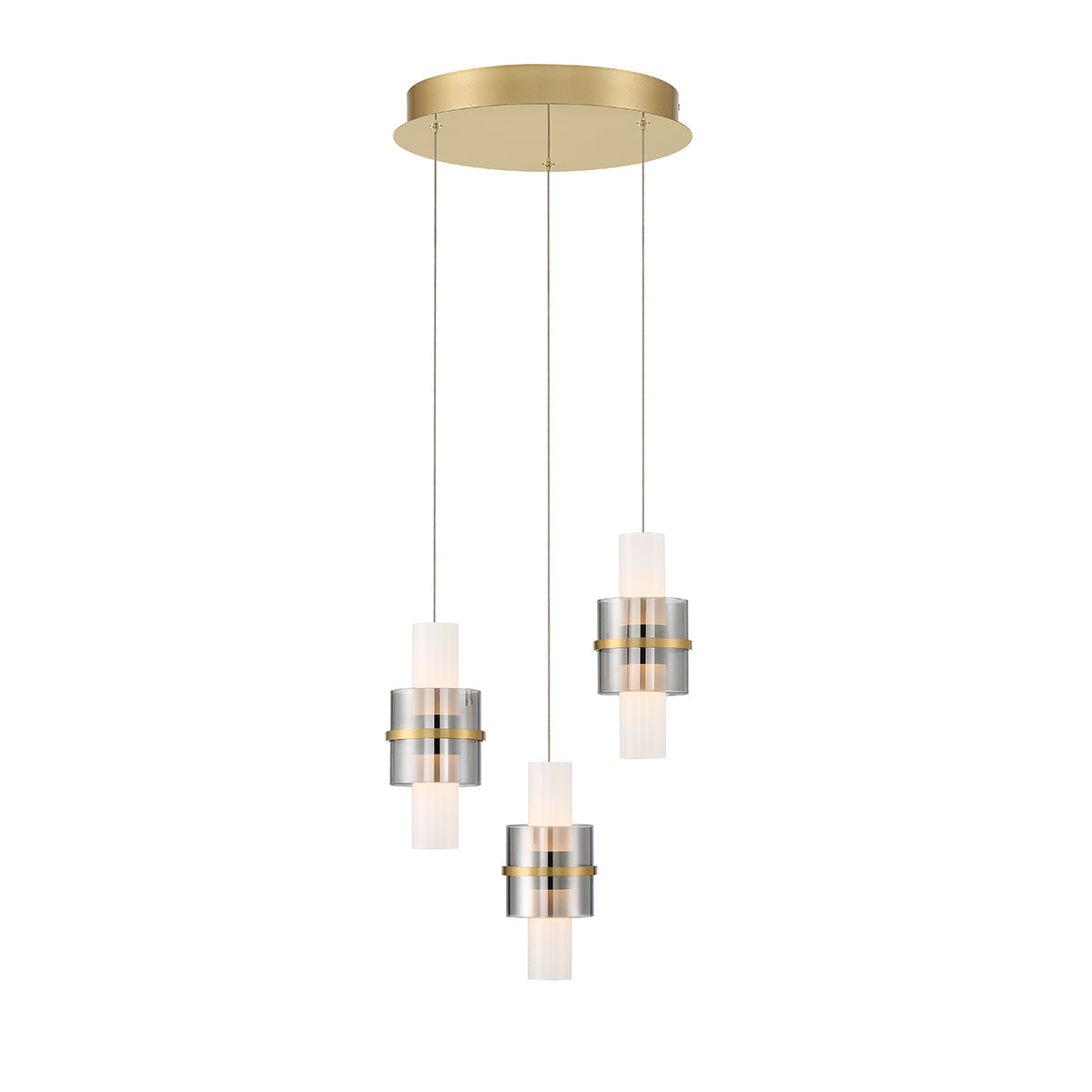 Eurofase Lighting Rola 15" 3-Light Dimmable Integrated LED Gold Round Chandelier With Smoked Glass Shades