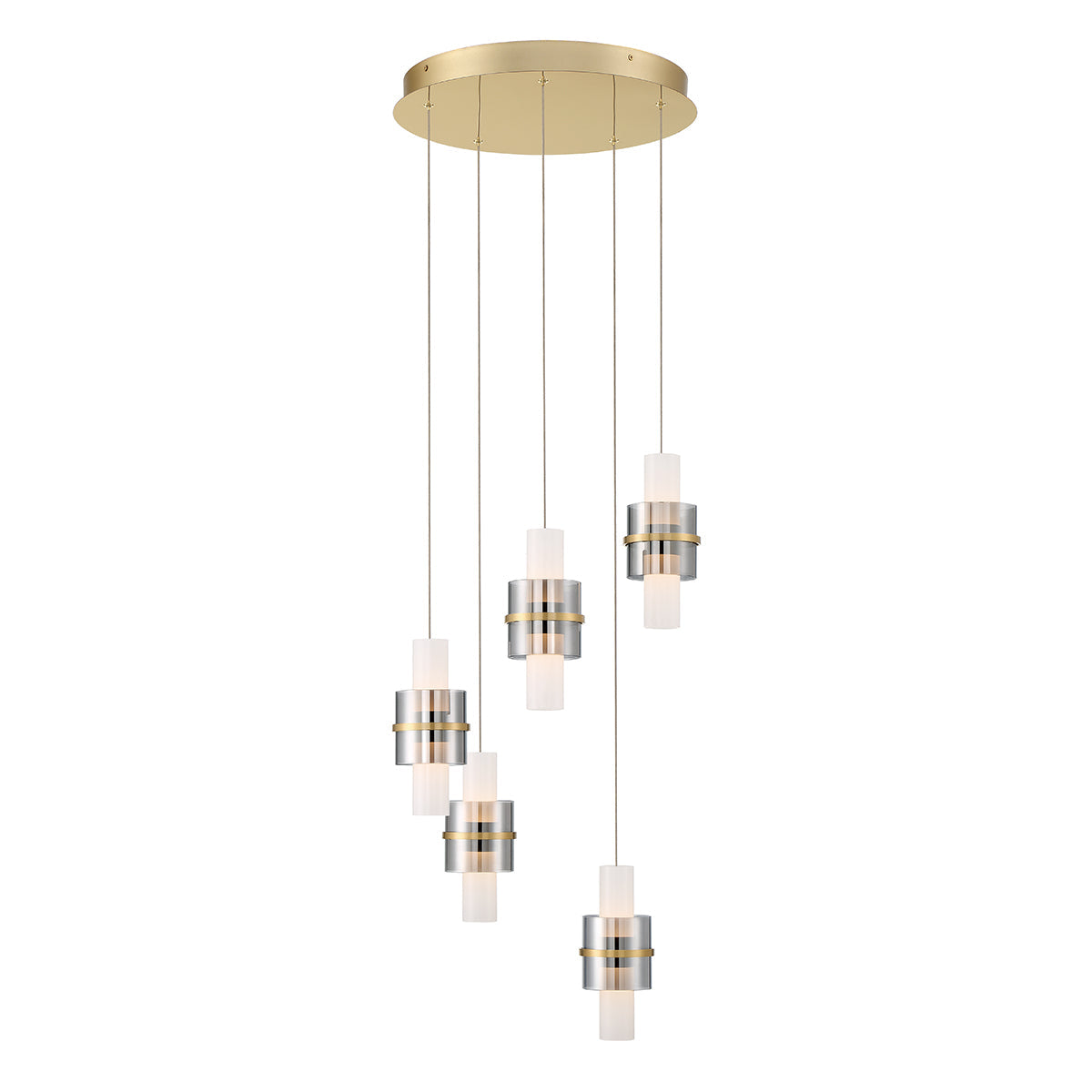 Eurofase Lighting Rola 18" 5-Light Dimmable Integrated LED Gold Round Chandelier With Smoked Glass Shades