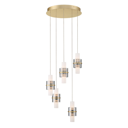 Eurofase Lighting Rola 18" 5-Light Dimmable Integrated LED Gold Round Chandelier With Smoked Glass Shades
