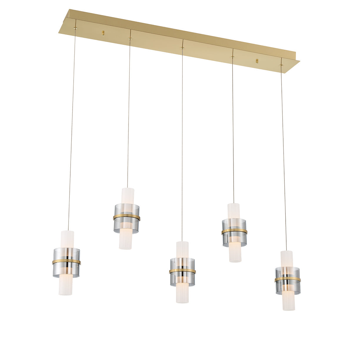 Eurofase Lighting Rola 42" 5-Light Dimmable Integrated LED Gold Linear Chandelier With Smoked Glass Shades
