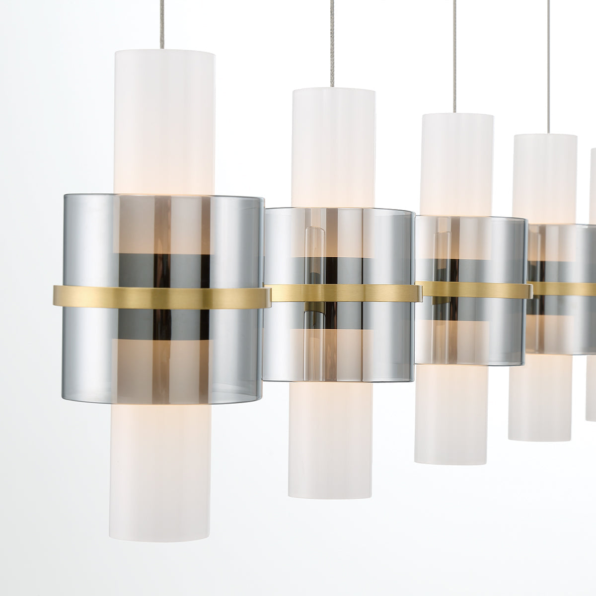 Eurofase Lighting Rola 42" 5-Light Dimmable Integrated LED Gold Linear Chandelier With Smoked Glass Shades