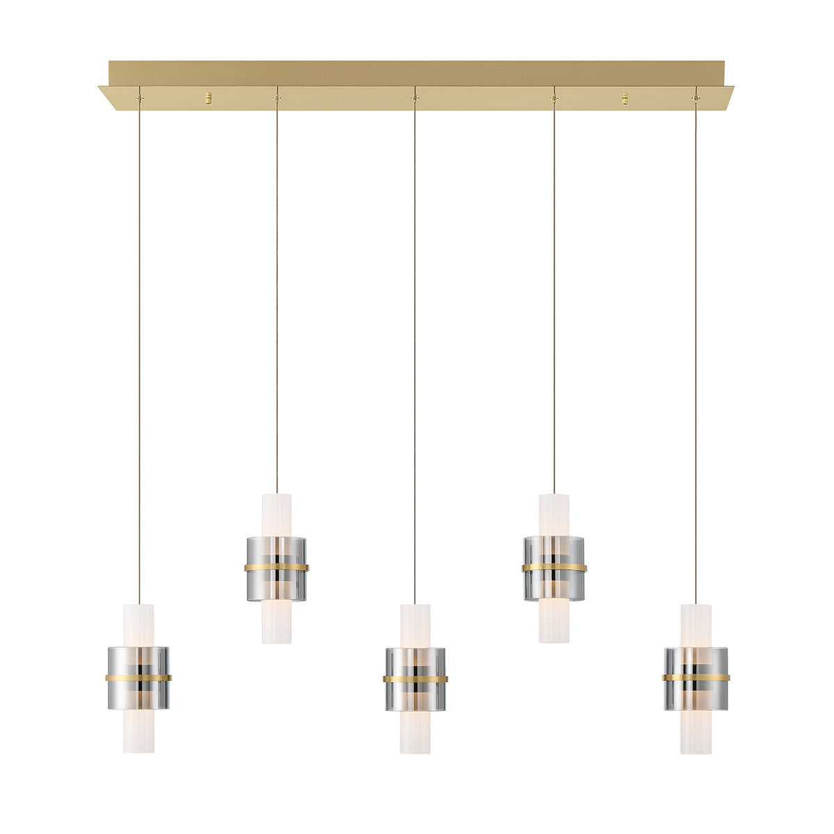 Eurofase Lighting Rola 42" 5-Light Dimmable Integrated LED Gold Linear Chandelier With Smoked Glass Shades