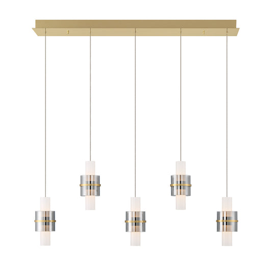 Eurofase Lighting Rola 42" 5-Light Dimmable Integrated LED Gold Linear Chandelier With Smoked Glass Shades