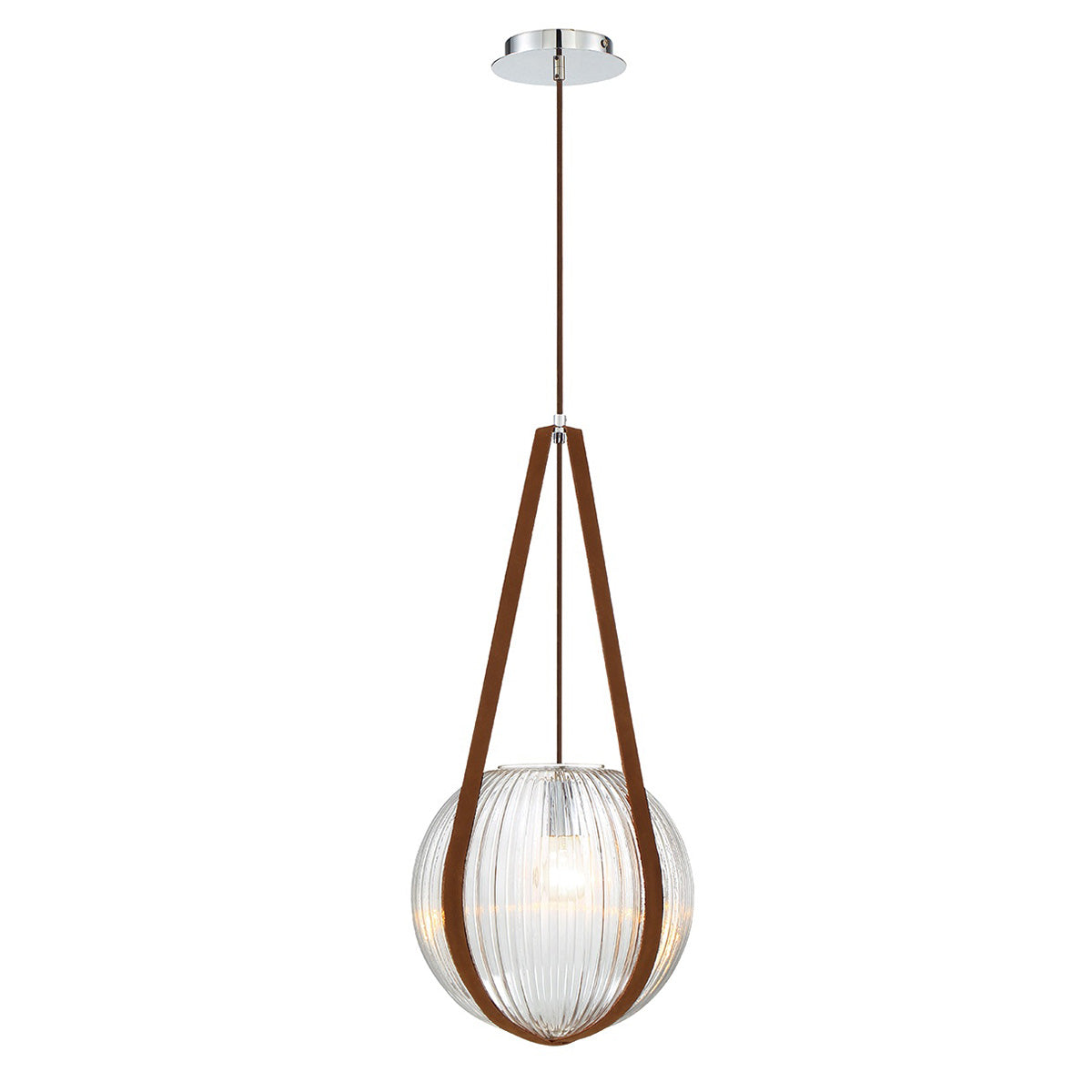 Eurofase Lighting Rosemount 27" Dimmable Chrome Pendant Light With Clear & Tan Glass Shade