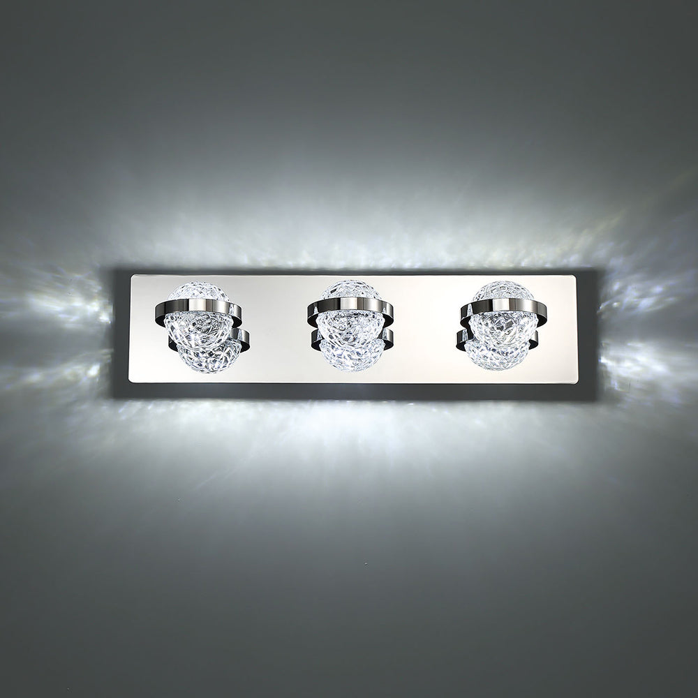 Eurofase Lighting Ryder 20" 3-Light Dimmable Integrated LED Chrome Bath Bar With Clear Glass Orb Shades