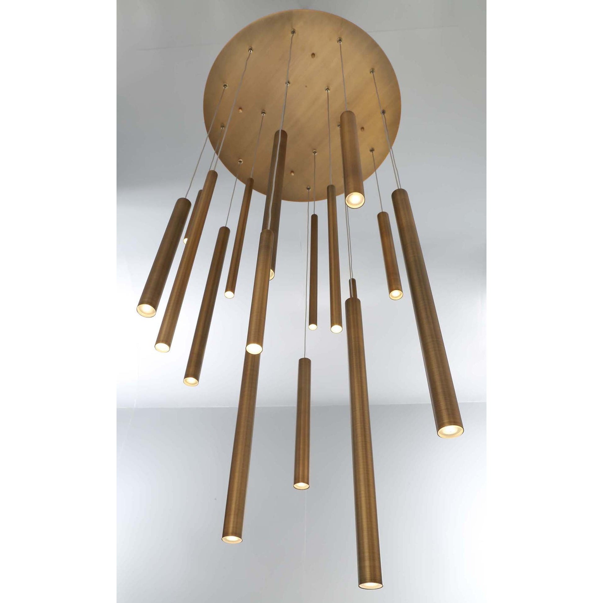 Eurofase Lighting Santana 24" 18-Light Round Dimmable LED Antique Brass Metal Chandelier With Extruded Metal Tube Shades