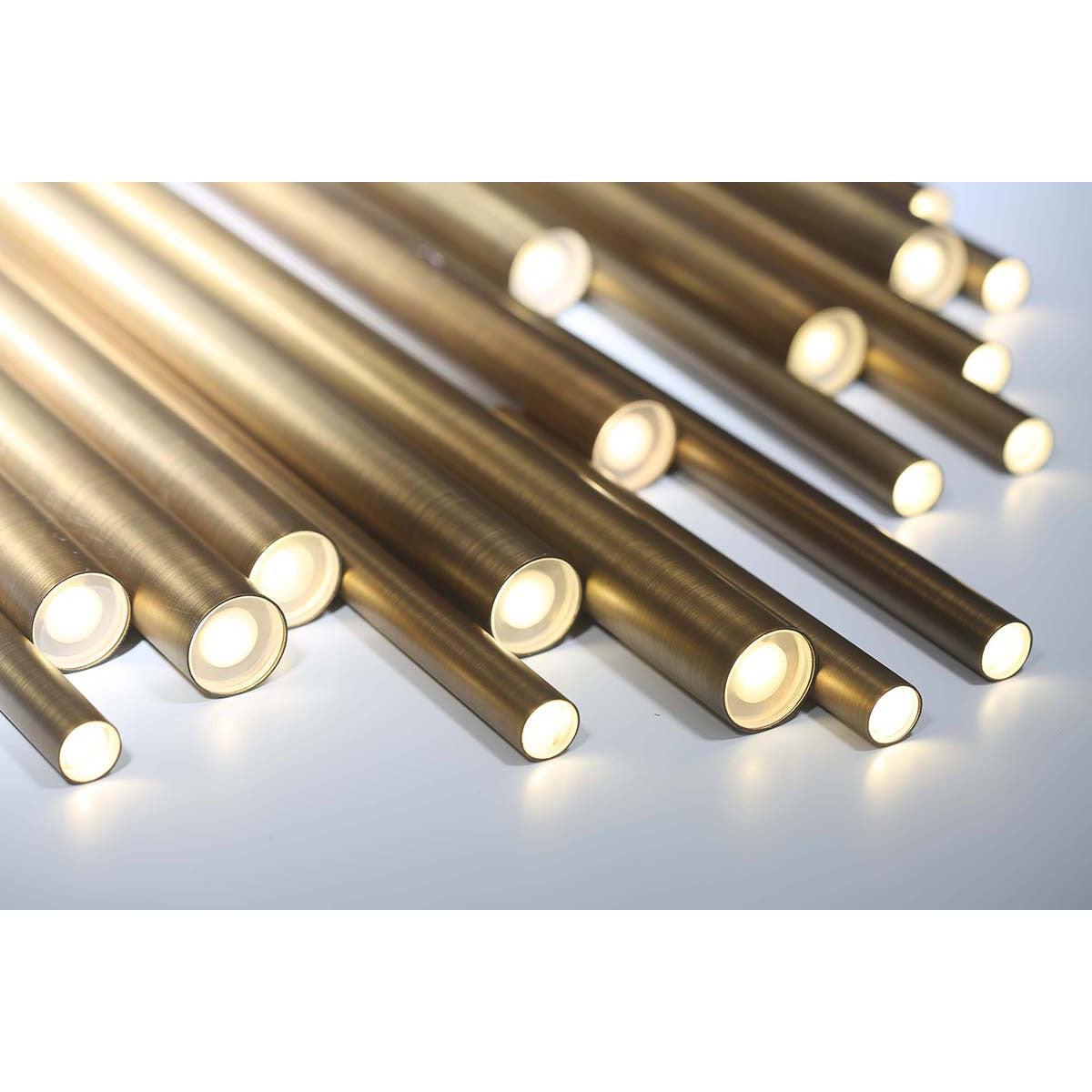 Eurofase Lighting Santana 24" 18-Light Round Dimmable LED Antique Brass Metal Chandelier With Extruded Metal Tube Shades