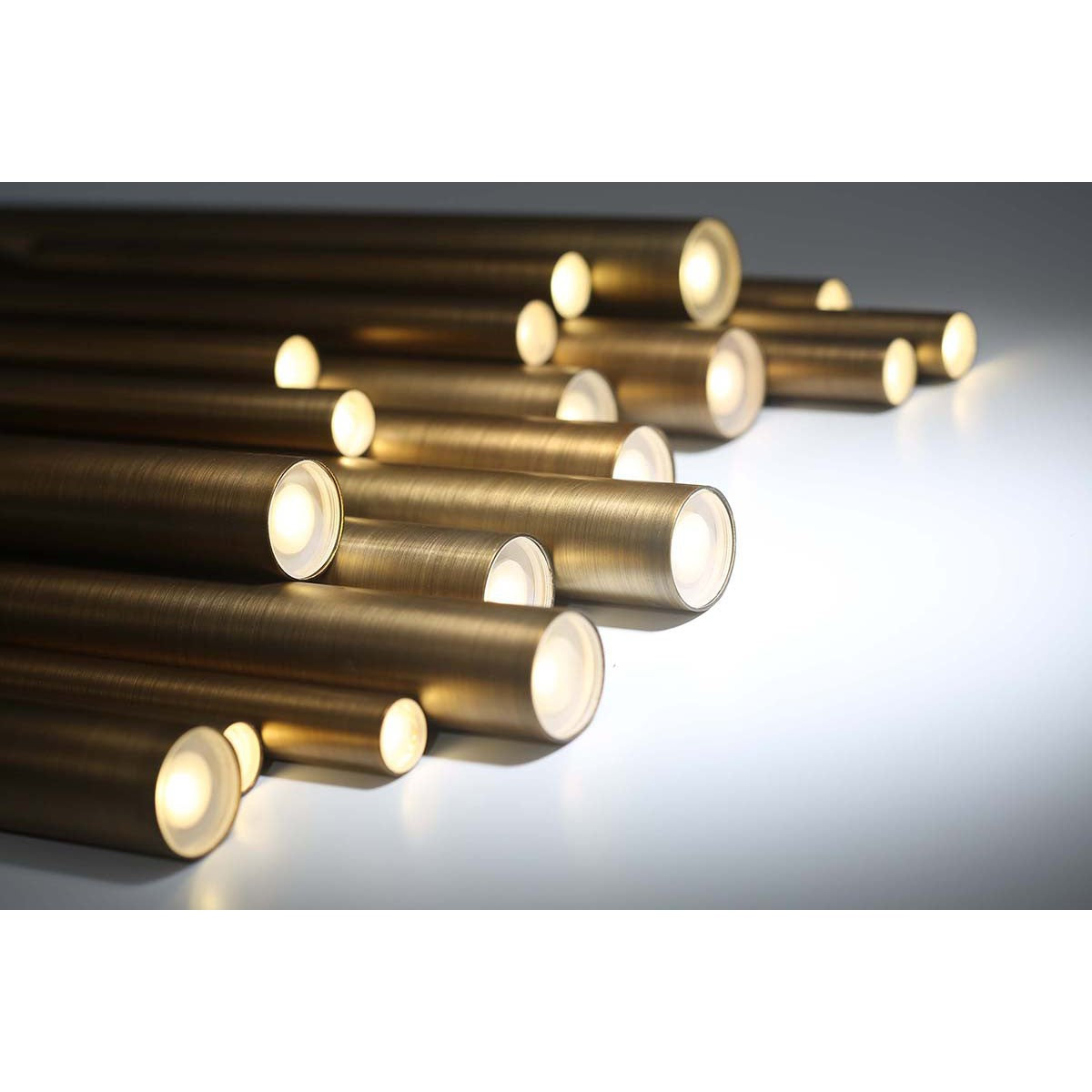 Eurofase Lighting Santana 24" 18-Light Round Dimmable LED Antique Brass Metal Chandelier With Extruded Metal Tube Shades