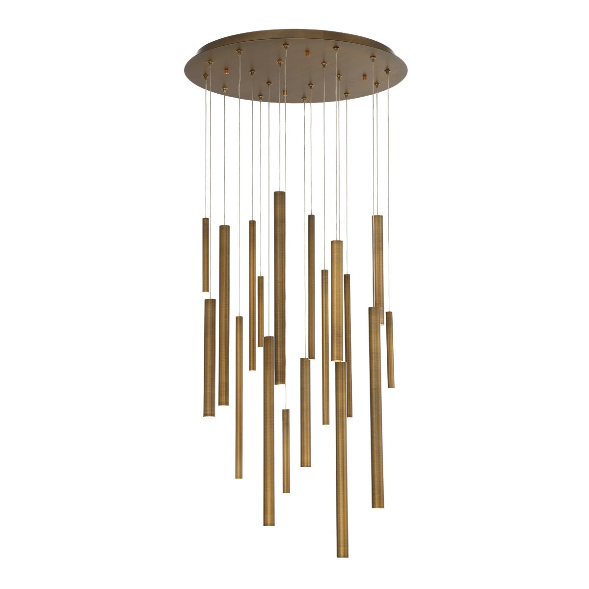 Eurofase Lighting Santana 24" 18-Light Round Dimmable LED Antique Brass Metal Chandelier With Extruded Metal Tube Shades