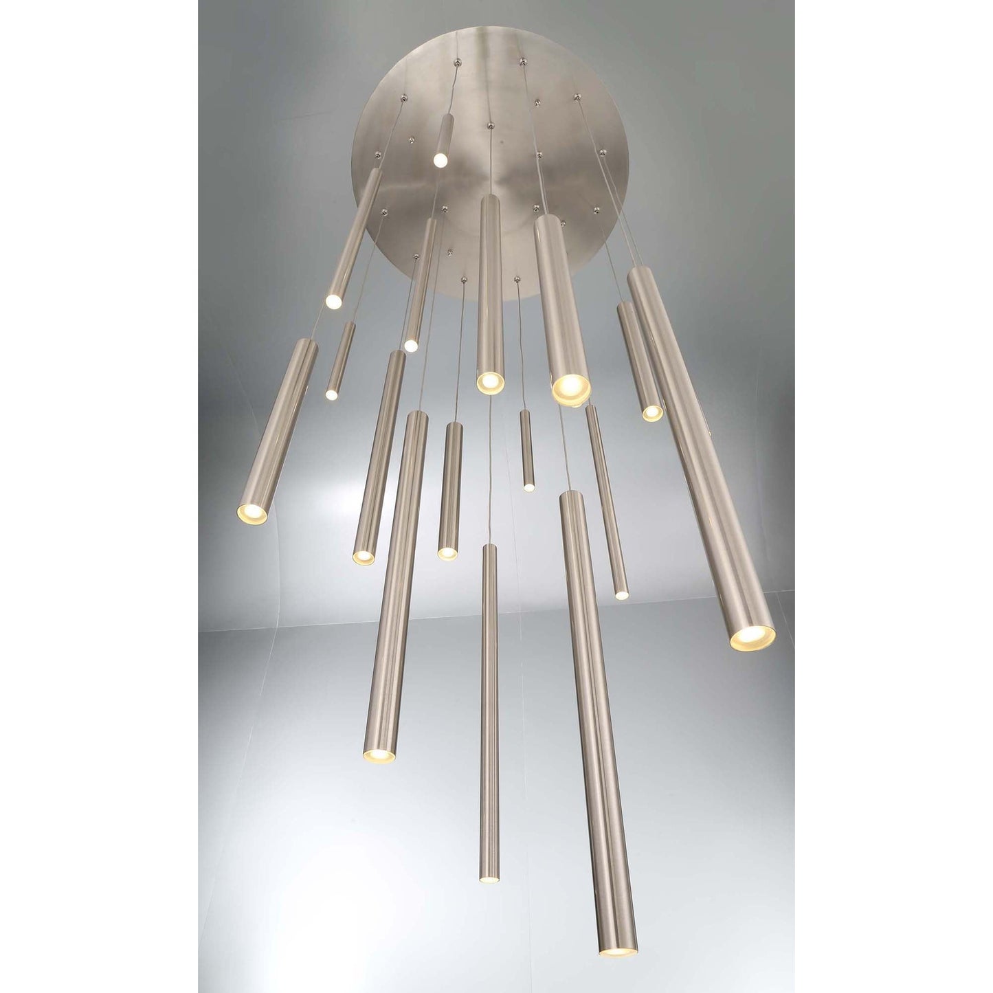 Eurofase Lighting Santana 24" 18-Light Round Dimmable LED Satin Nickel Metal Chandelier With Extruded Metal Tube Shades