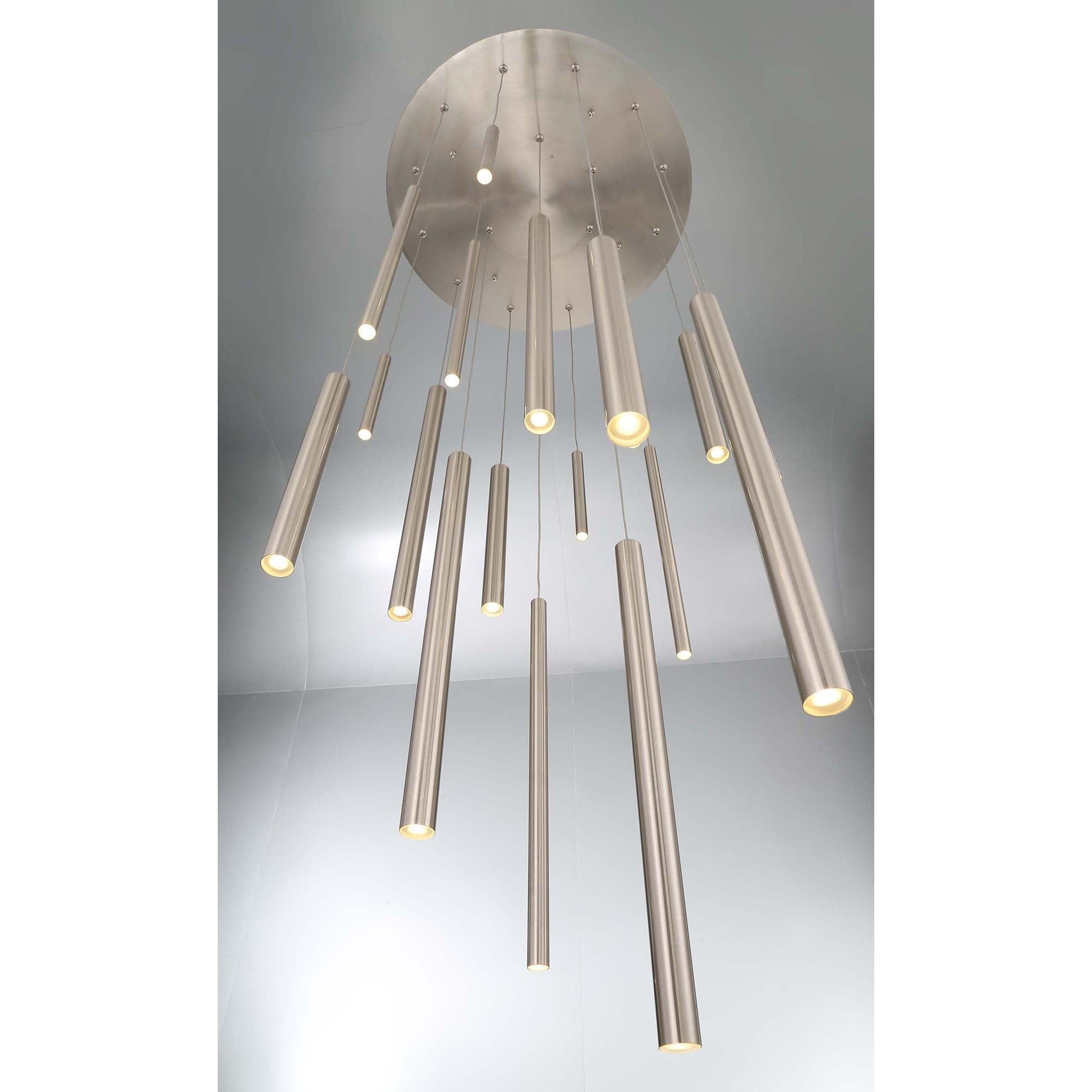 Eurofase Lighting Santana 24" 18-Light Round Dimmable LED Satin Nickel Metal Chandelier With Extruded Metal Tube Shades