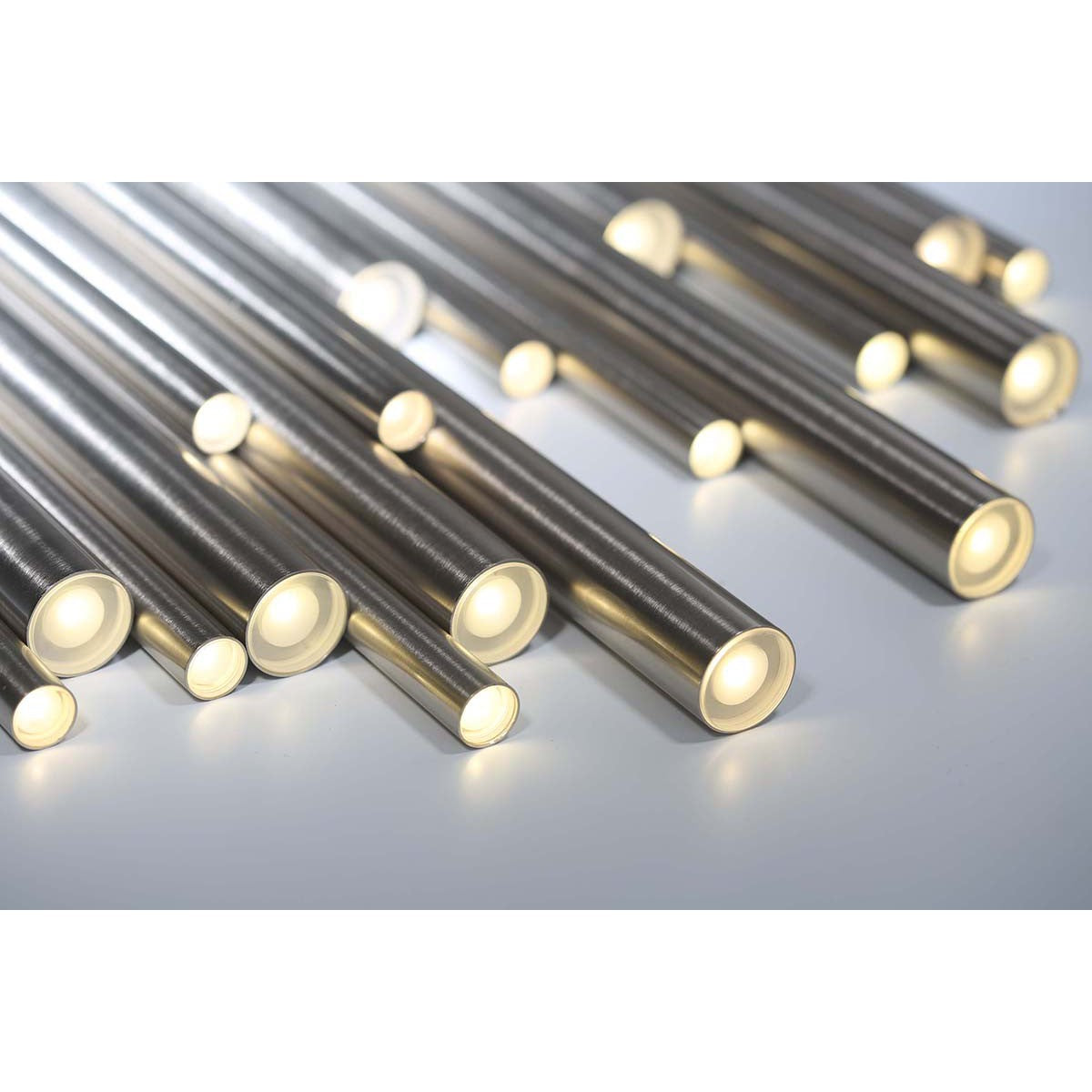 Eurofase Lighting Santana 24" 18-Light Round Dimmable LED Satin Nickel Metal Chandelier With Extruded Metal Tube Shades