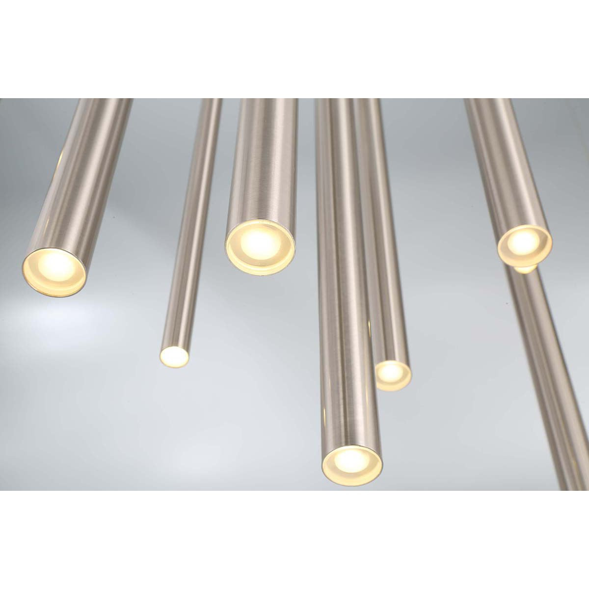 Eurofase Lighting Santana 24" 18-Light Round Dimmable LED Satin Nickel Metal Chandelier With Extruded Metal Tube Shades