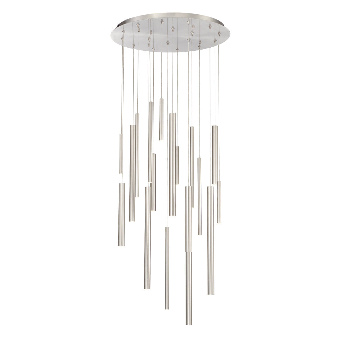 Eurofase Lighting Santana 24" 18-Light Round Dimmable LED Satin Nickel Metal Chandelier With Extruded Metal Tube Shades