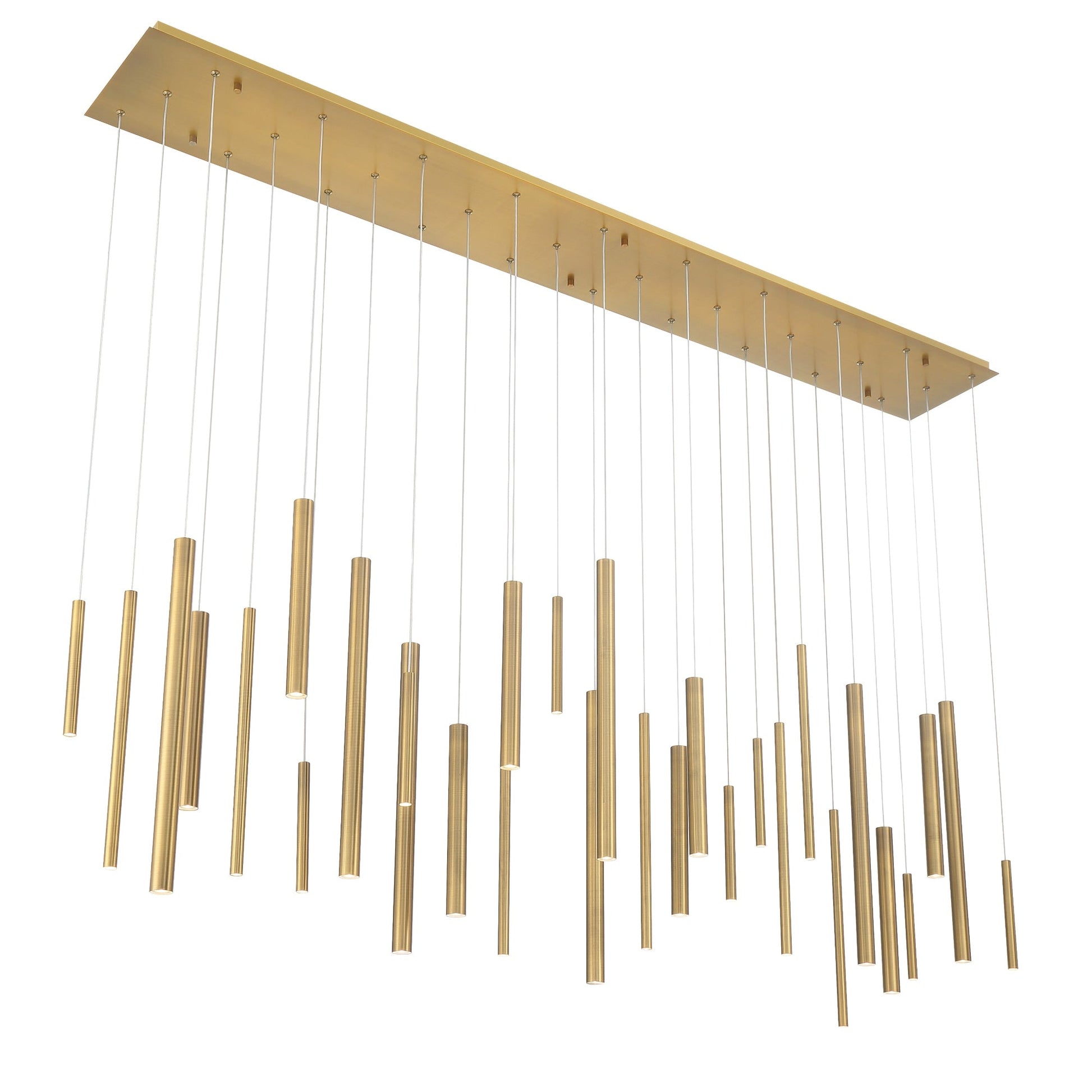 Eurofase Lighting Santana 72" 30-Light Linear Dimmable LED Antique Brass Metal Chandelier With Extruded Metal Tube Shades
