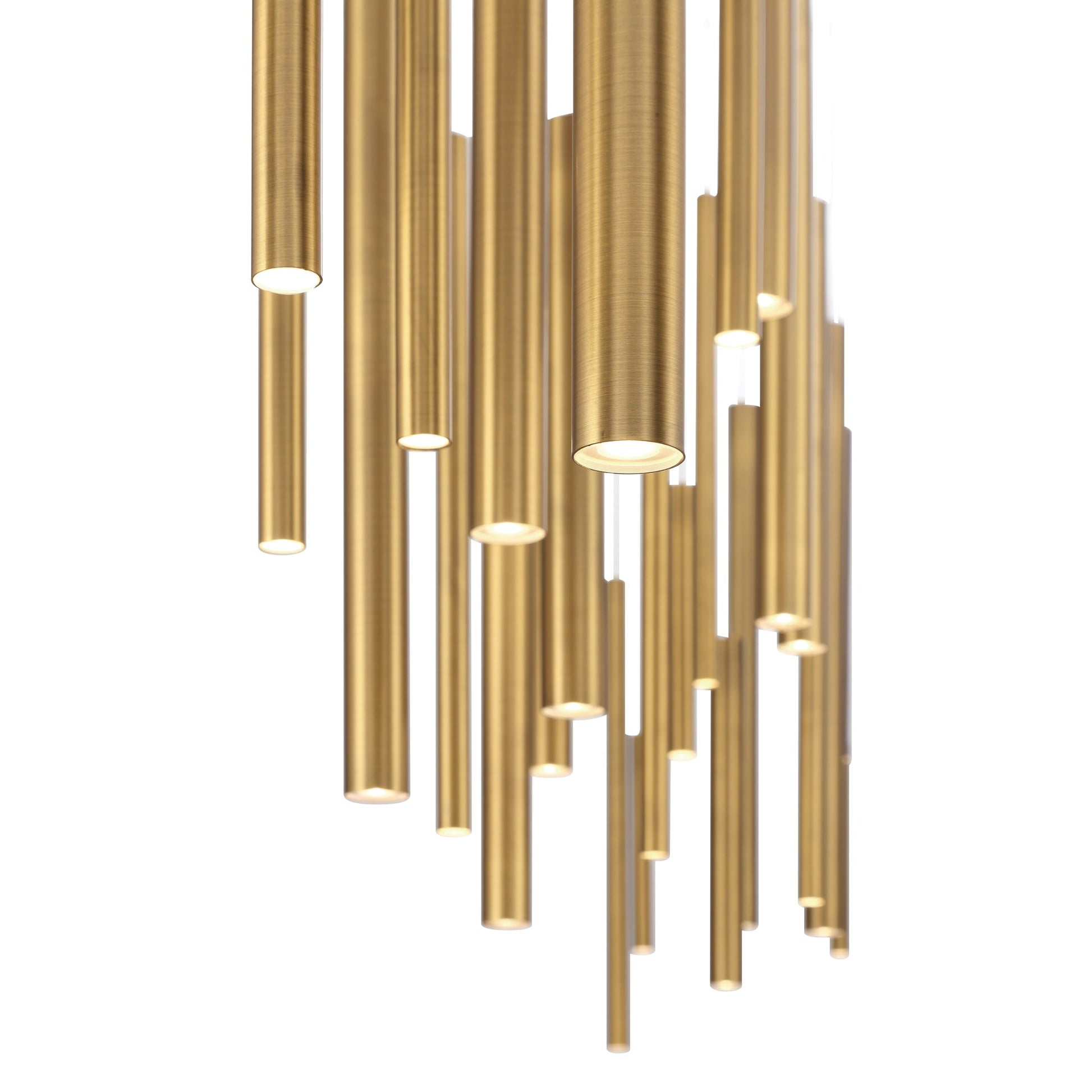 Eurofase Lighting Santana 72" 30-Light Linear Dimmable LED Antique Brass Metal Chandelier With Extruded Metal Tube Shades