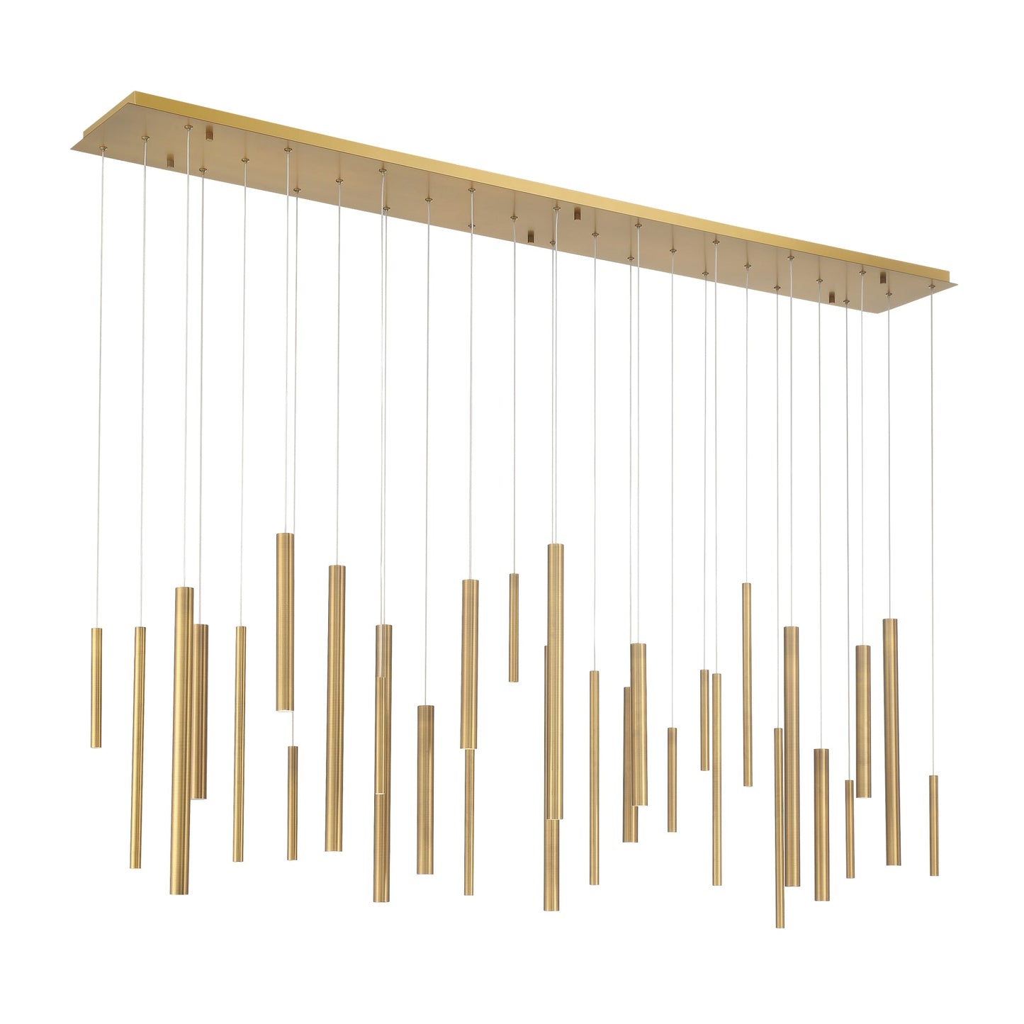 Eurofase Lighting Santana 72" 30-Light Linear Dimmable LED Antique Brass Metal Chandelier With Extruded Metal Tube Shades