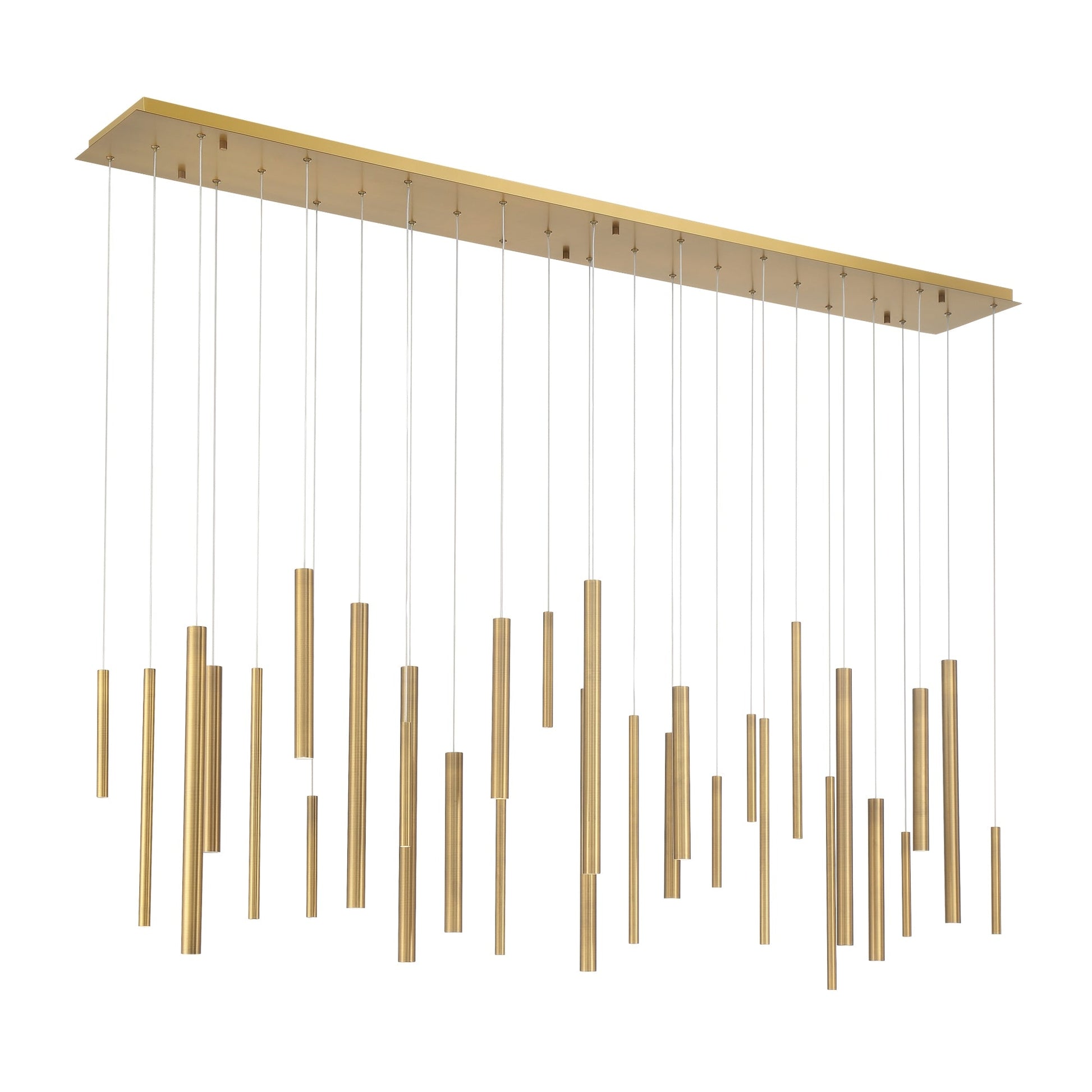 Eurofase Lighting Santana 72" 30-Light Linear Dimmable LED Antique Brass Metal Chandelier With Extruded Metal Tube Shades