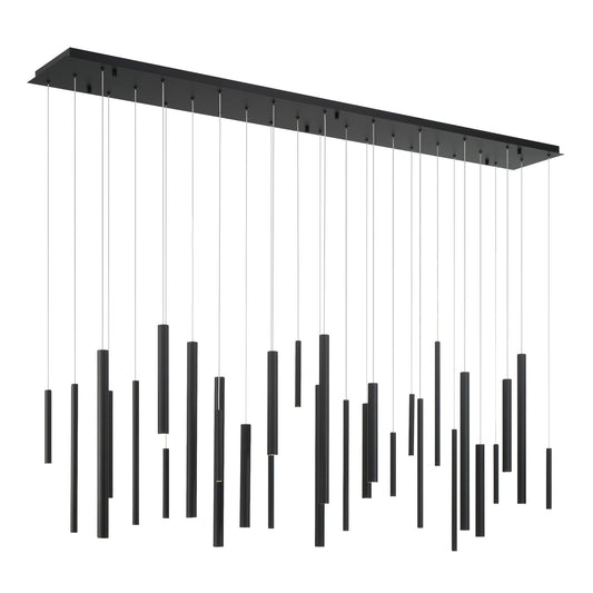 Eurofase Lighting Santana 72" 30-Light Linear Dimmable LED Black Metal Chandelier With Extruded Metal Tube Shades