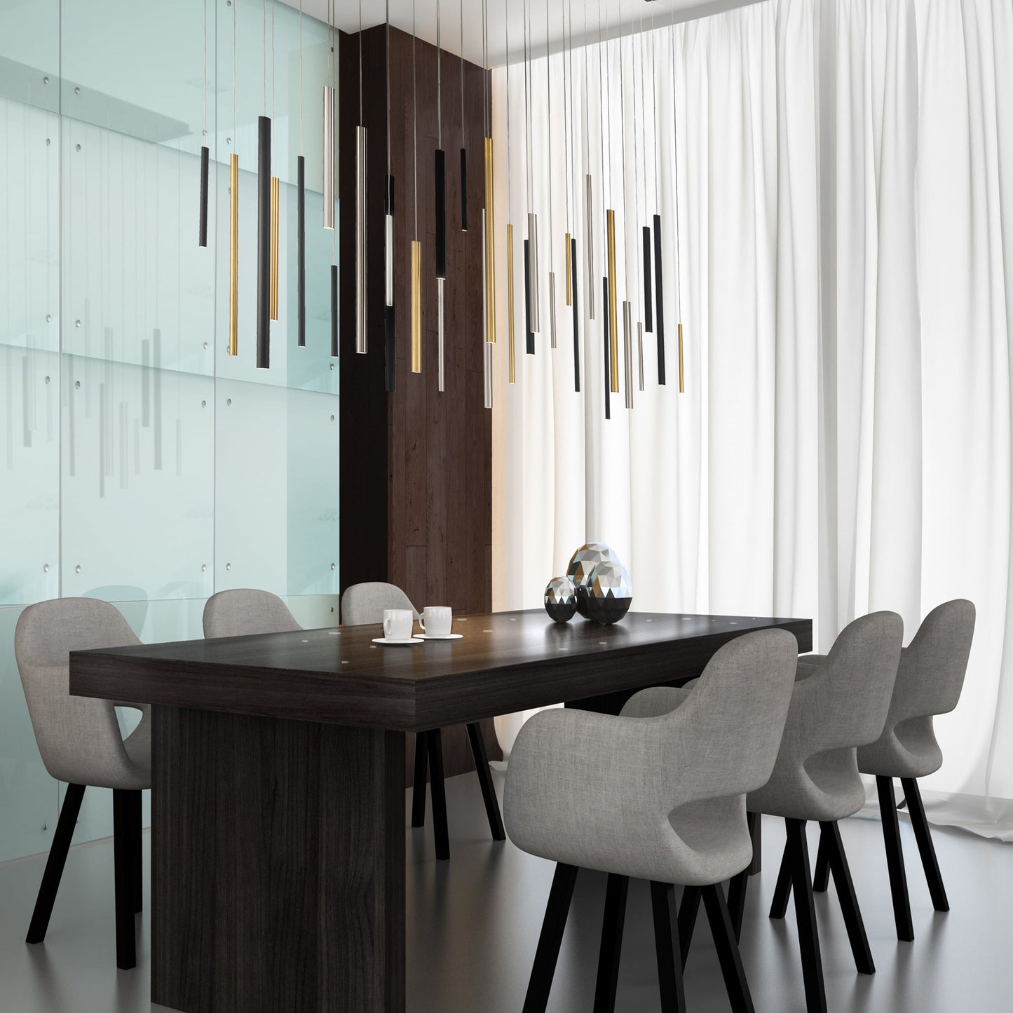 Eurofase Lighting Santana 72" 30-Light Linear Dimmable LED Multi Color Metal Chandelier With Extruded Metal Tube Shades