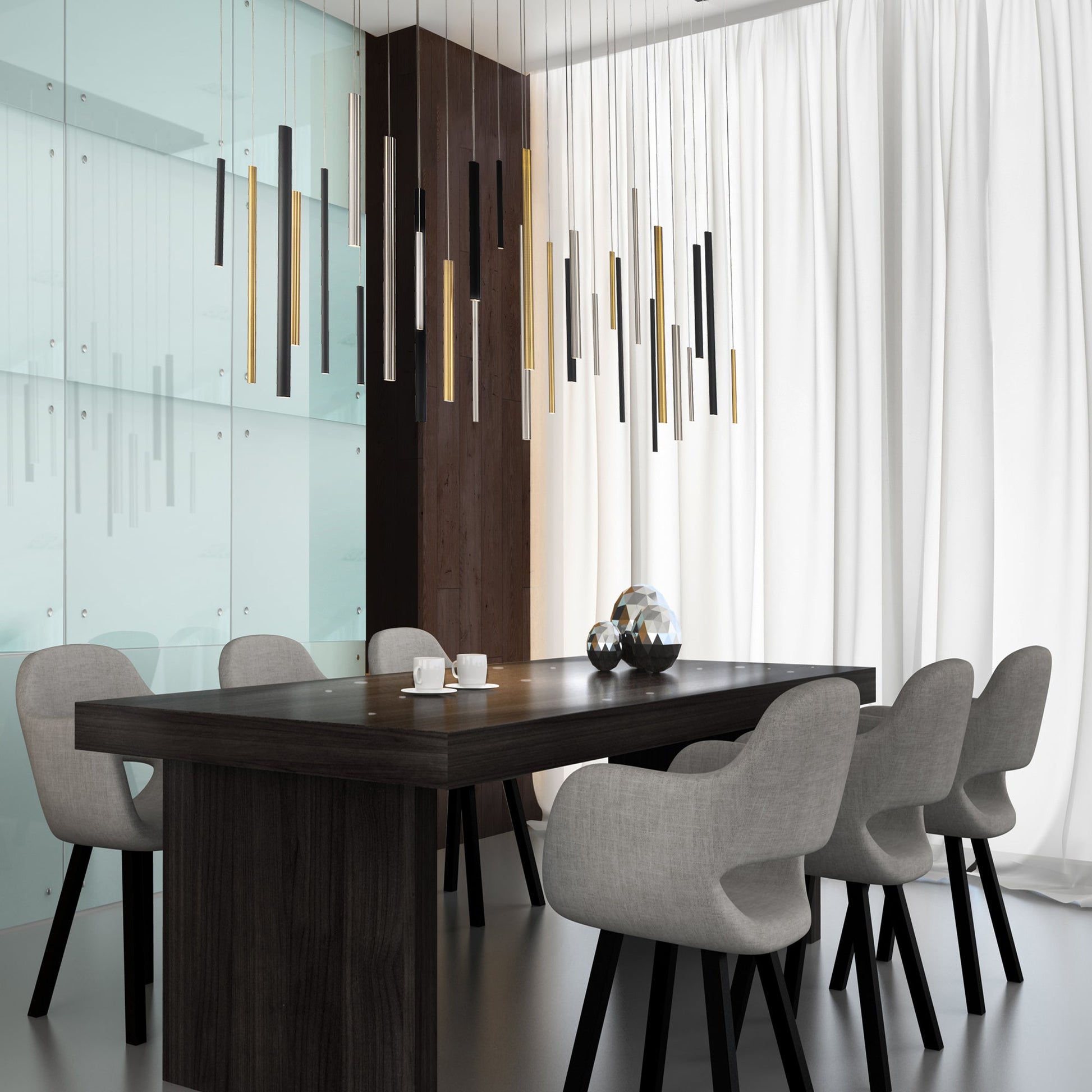 Eurofase Lighting Santana 72" 30-Light Linear Dimmable LED Multi Color Metal Chandelier With Extruded Metal Tube Shades