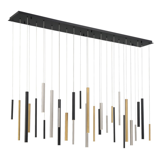 Eurofase Lighting Santana 72" 30-Light Linear Dimmable LED Multi Color Metal Chandelier With Extruded Metal Tube Shades