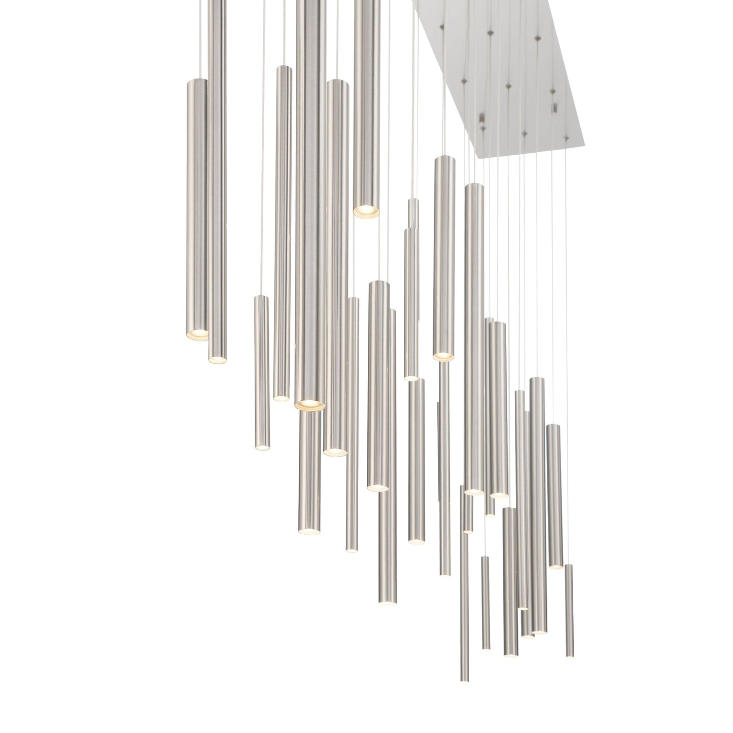 Eurofase Lighting Santana 72" 30-Light Linear Dimmable LED Satin Nickel Metal Chandelier With Extruded Metal Tube Shades
