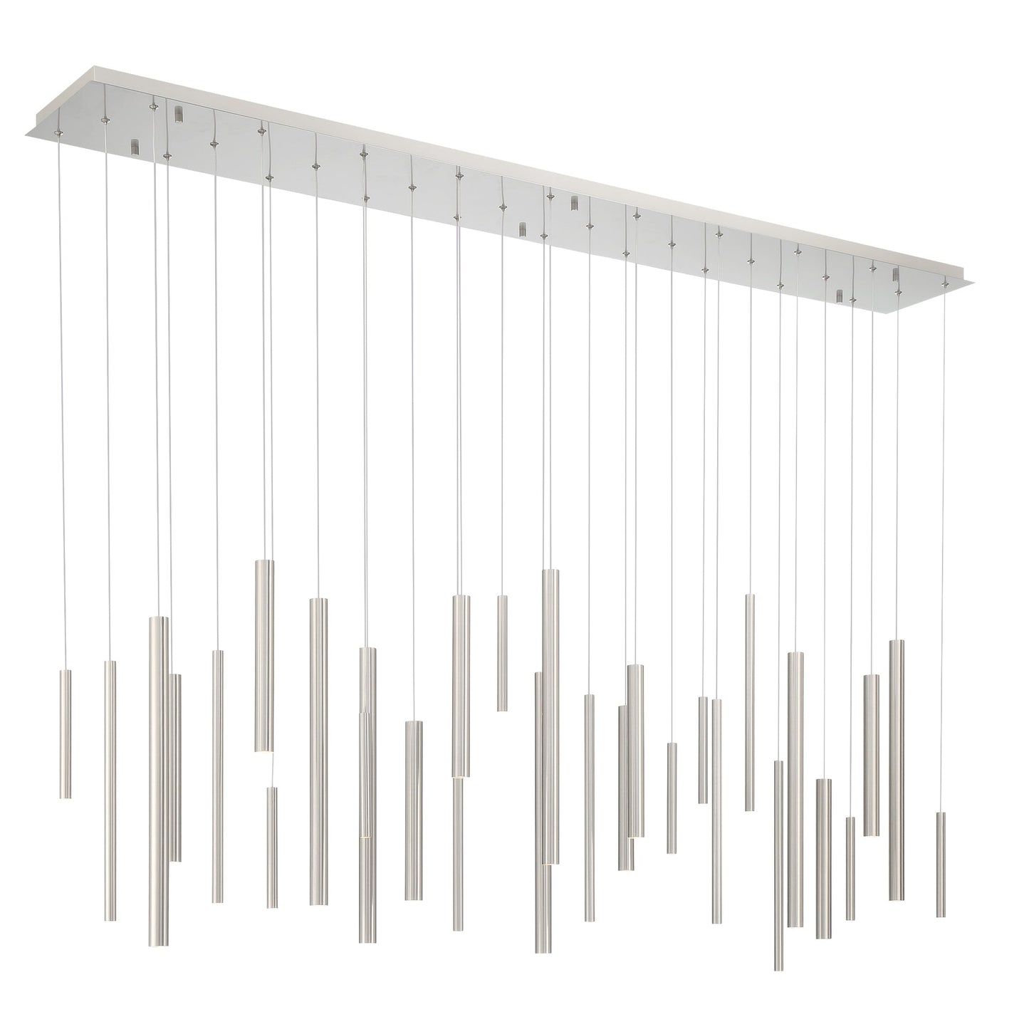 Eurofase Lighting Santana 72" 30-Light Linear Dimmable LED Satin Nickel Metal Chandelier With Extruded Metal Tube Shades