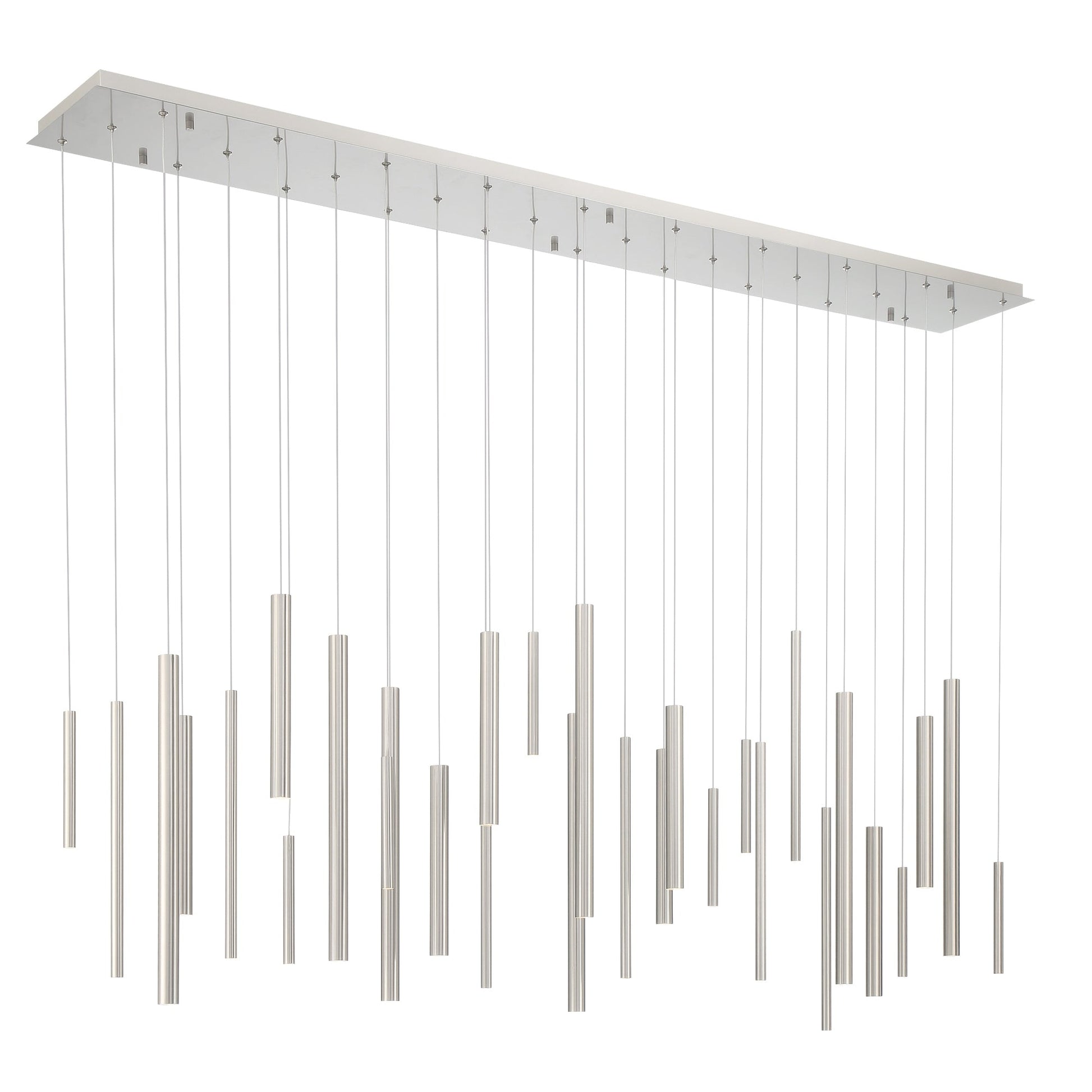Eurofase Lighting Santana 72" 30-Light Linear Dimmable LED Satin Nickel Metal Chandelier With Extruded Metal Tube Shades