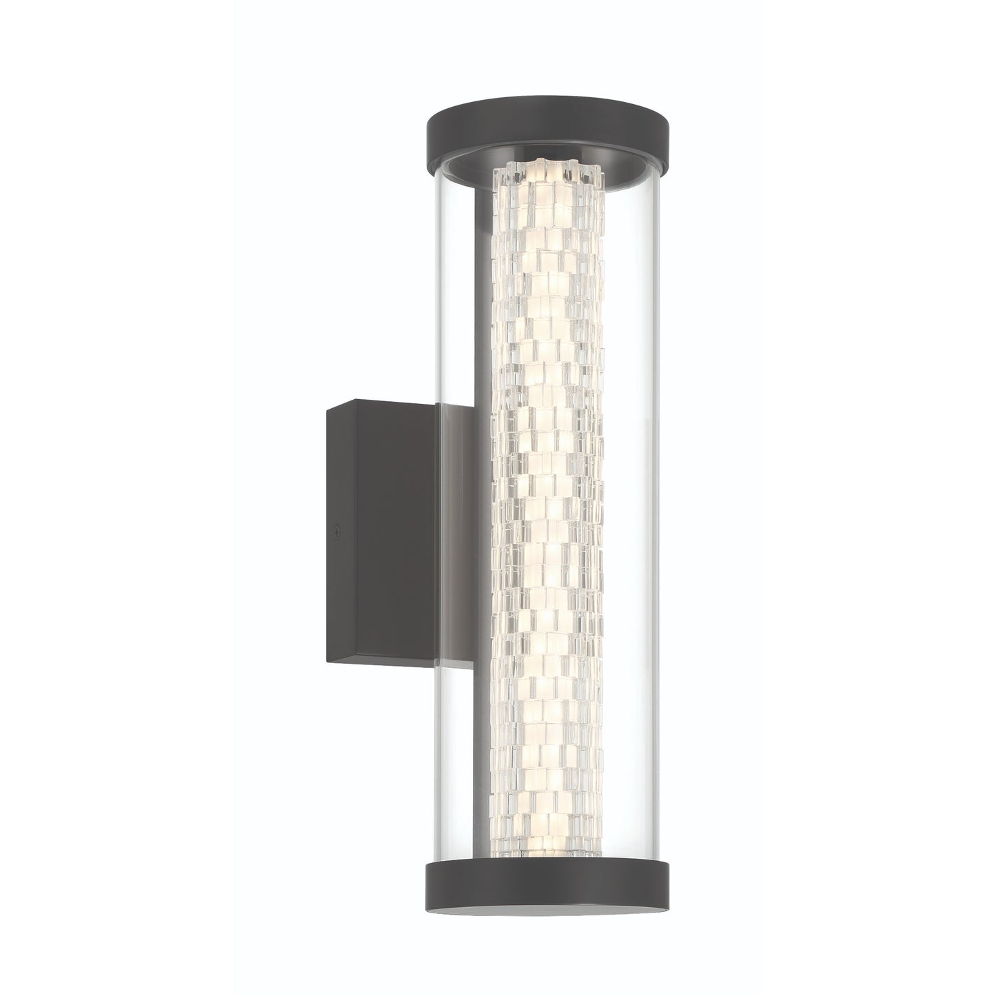 Eurofase Lighting Savron 14" 1-Light Integrated LED Clear Glass Shade Matte Black Metal Outdoor Wall Sconce