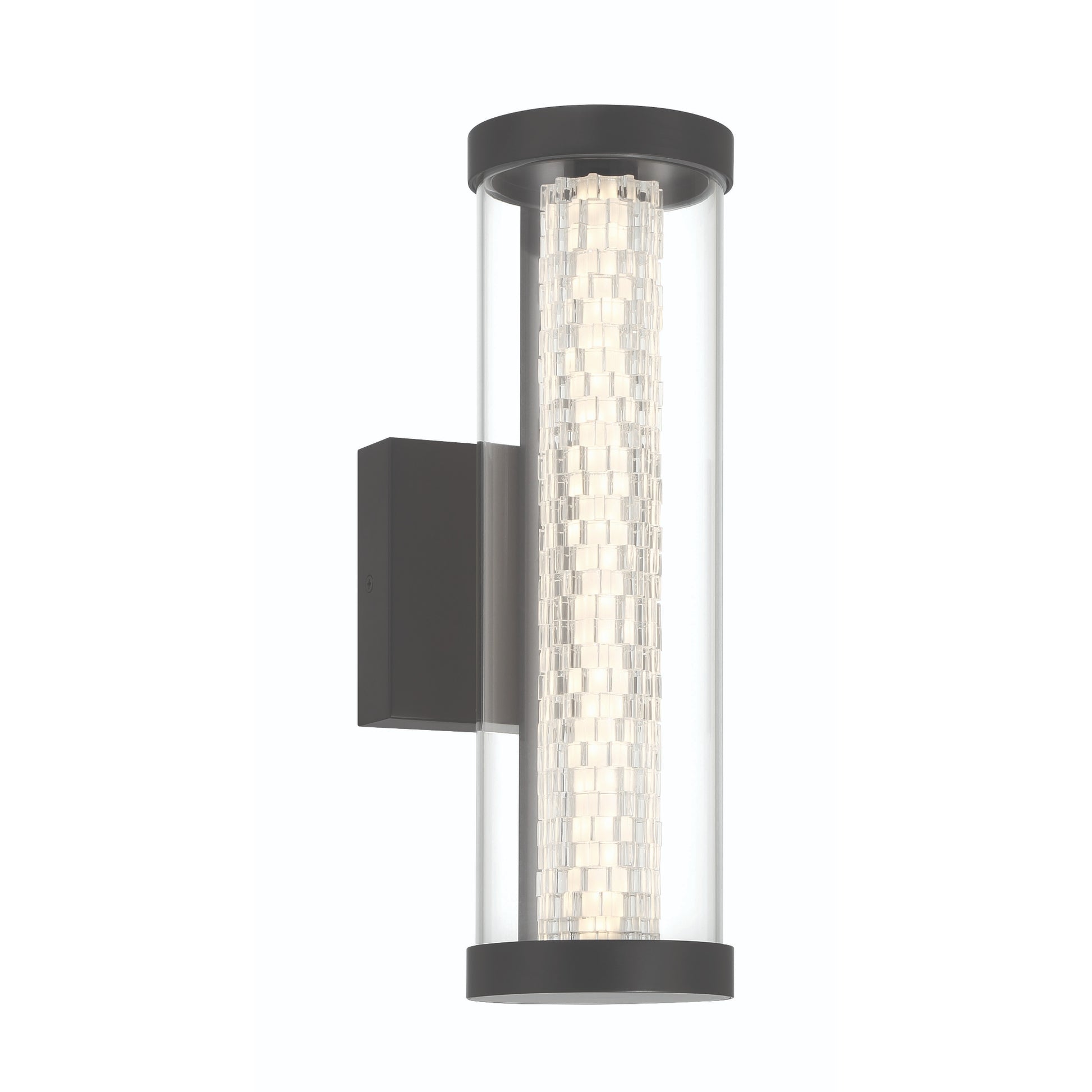 Eurofase Lighting Savron 14" 1-Light Integrated LED Clear Glass Shade Matte Black Metal Outdoor Wall Sconce