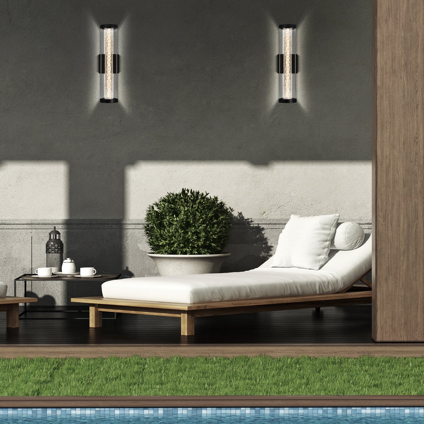 Eurofase Lighting Savron 14" 1-Light Integrated LED Clear Glass Shade Matte Black Metal Outdoor Wall Sconce