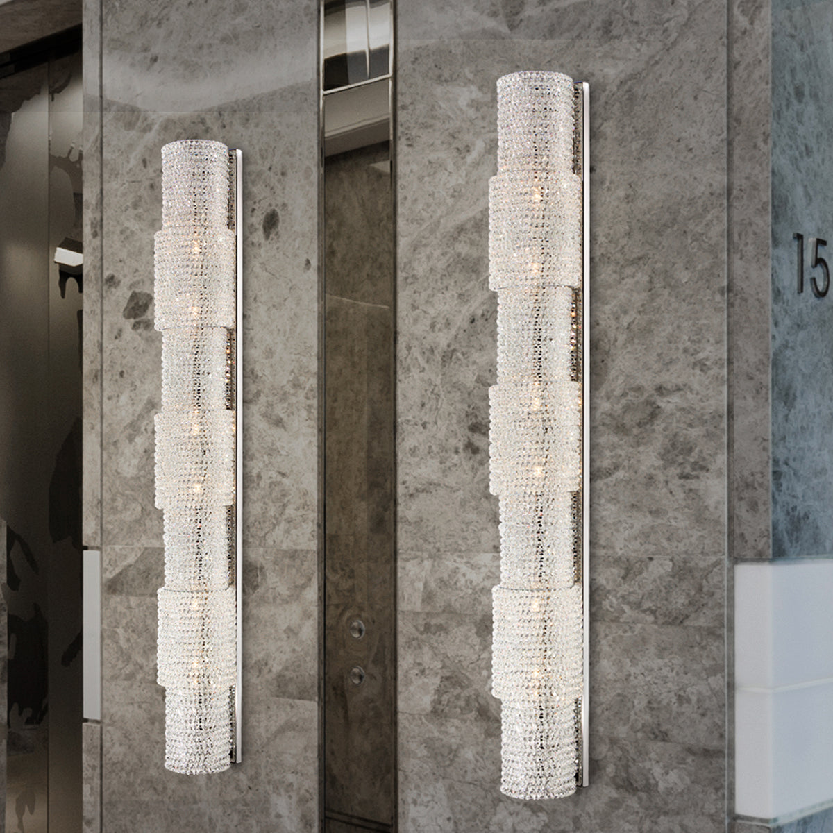 Eurofase Lighting Sposa 50" 8-Light Dimmable Halogen Chrome Wall Sconce With Clear Crystal Shade