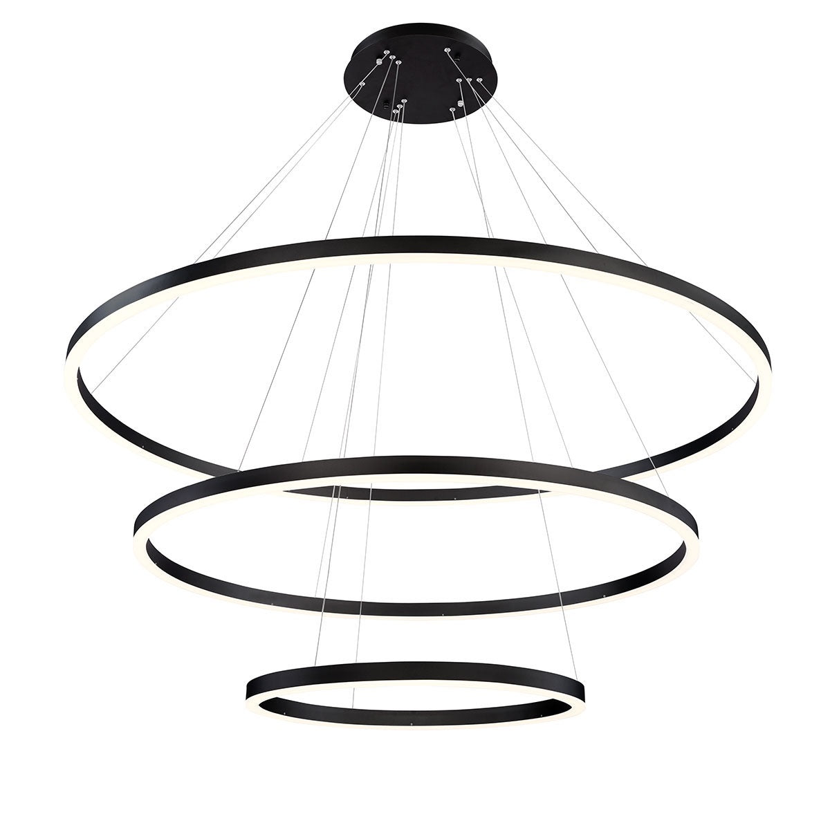 Eurofase Lighting Spunto 61" 3-Tier Round Dimmable LED Matte Black Metal Chandelier With Opal White Acrylic Shades