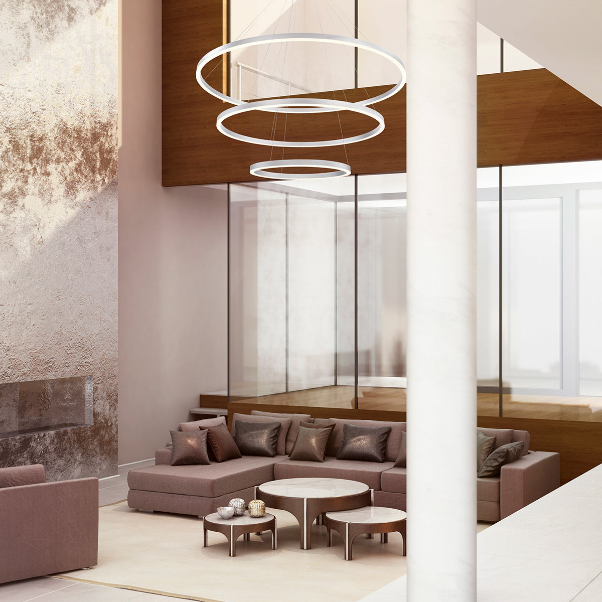 Eurofase Lighting Spunto 61" 3-Tier Round Dimmable LED Silver Metal Chandelier With Opal White Acrylic Shades