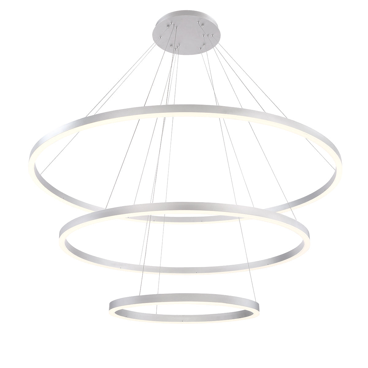 Eurofase Lighting Spunto 61" 3-Tier Round Dimmable LED Silver Metal Chandelier With Opal White Acrylic Shades