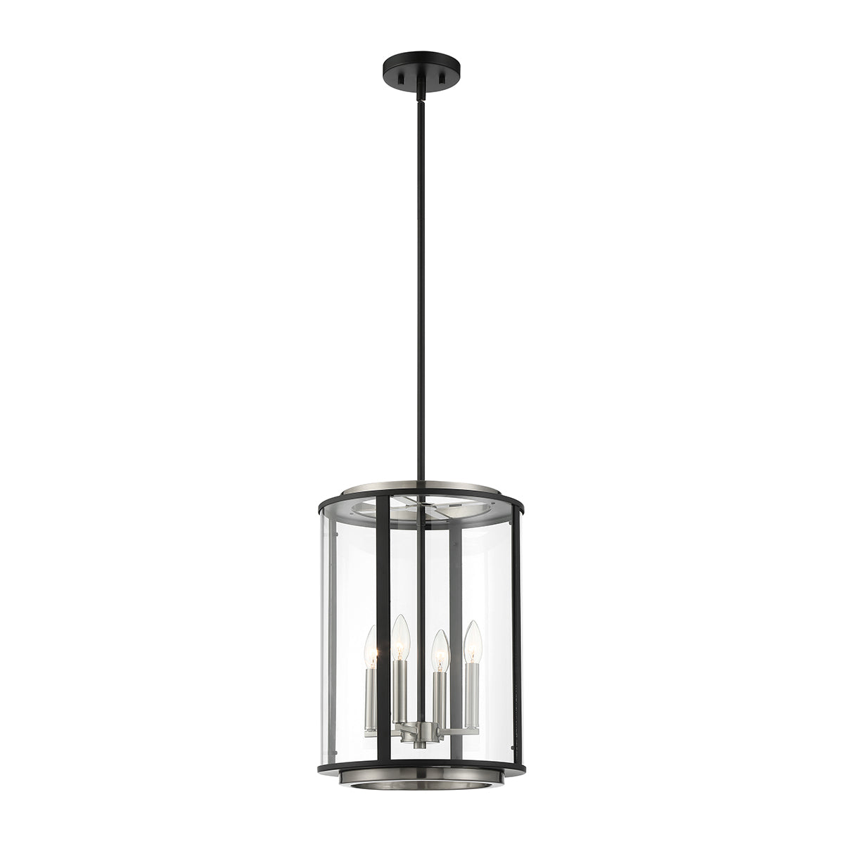 Eurofase Lighting Tambouro 13" 4-Light Dimmable Matte Black & Satin Nickel Pendant Light With Clear Glass Shade