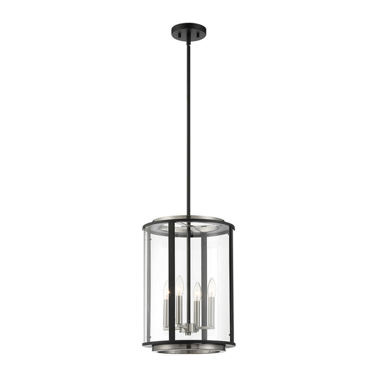 Eurofase Lighting Tambouro 13" 4-Light Dimmable Matte Black & Satin Nickel Pendant Light With Clear Glass Shade