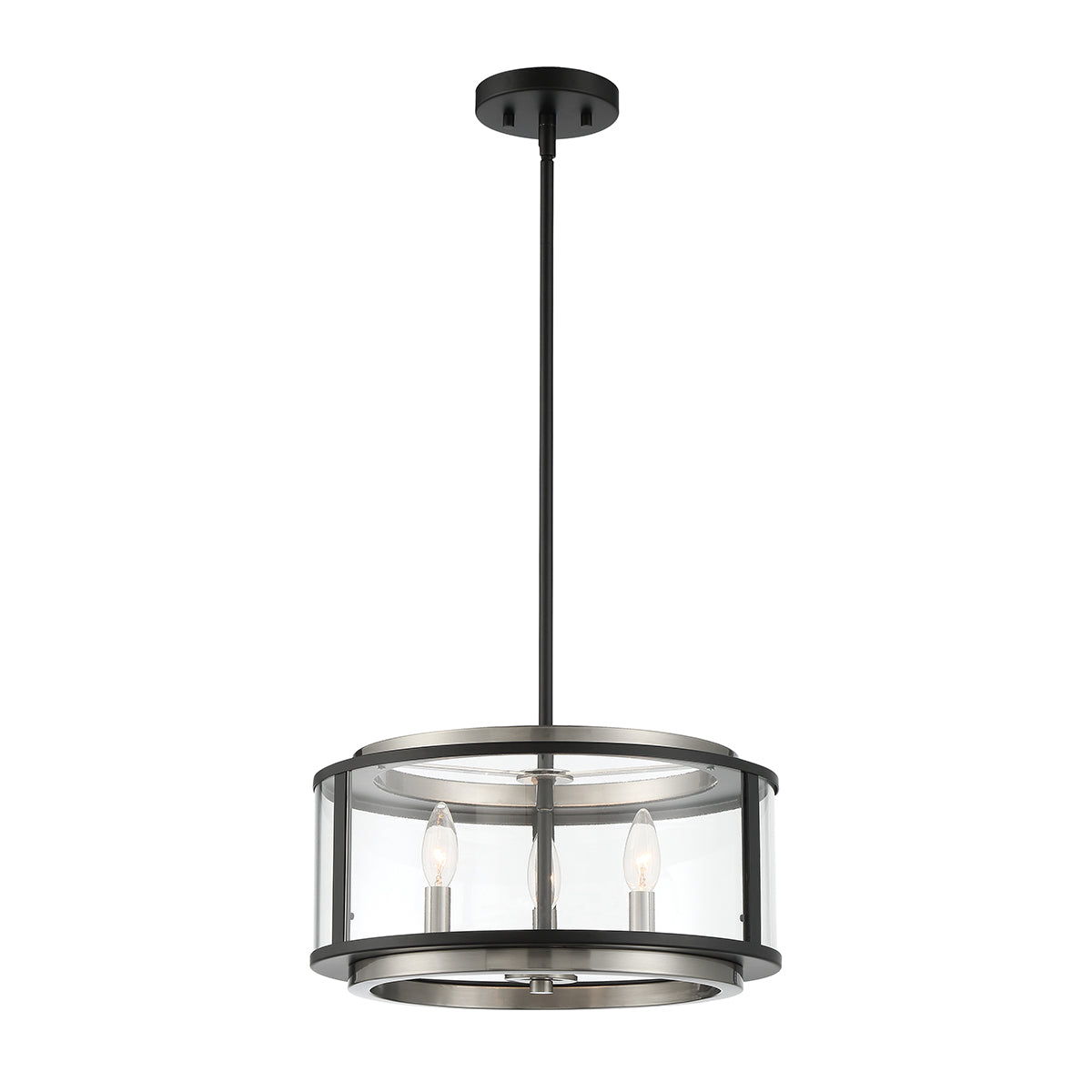 Eurofase Lighting Tambouro 16" 3-Light Dimmable Matte Black & Satin Nickel Pendant Light With Clear Glass Shade