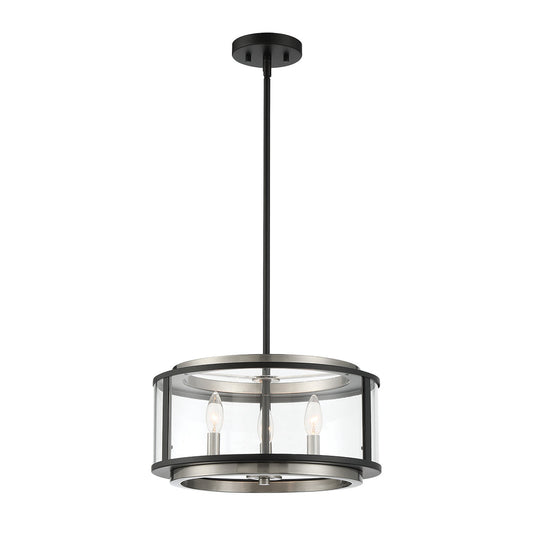 Eurofase Lighting Tambouro 16" 3-Light Dimmable Matte Black & Satin Nickel Pendant Light With Clear Glass Shade