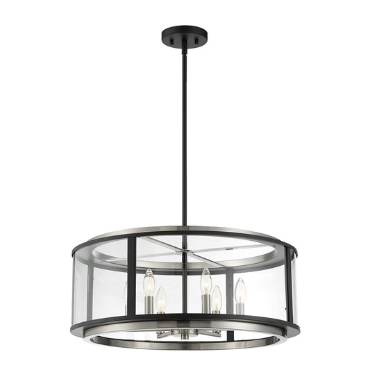 Eurofase Lighting Tambouro 21" 6-Light Dimmable Matte Black & Satin Nickel Pendant Light With Clear Glass Shade