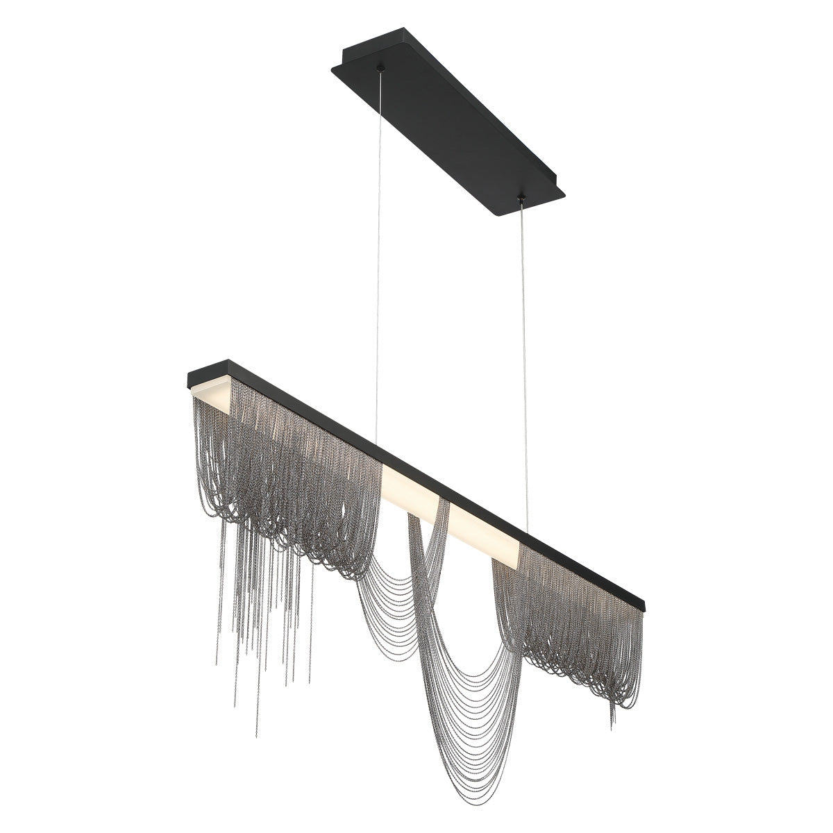 Eurofase Lighting Tenda 47" Large Linear Dimmable Integrated LED Black Chandelier With Black Chain Accents