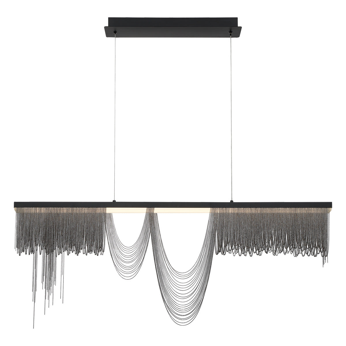 Eurofase Lighting Tenda 47" Large Linear Dimmable Integrated LED Black Chandelier With Black Chain Accents