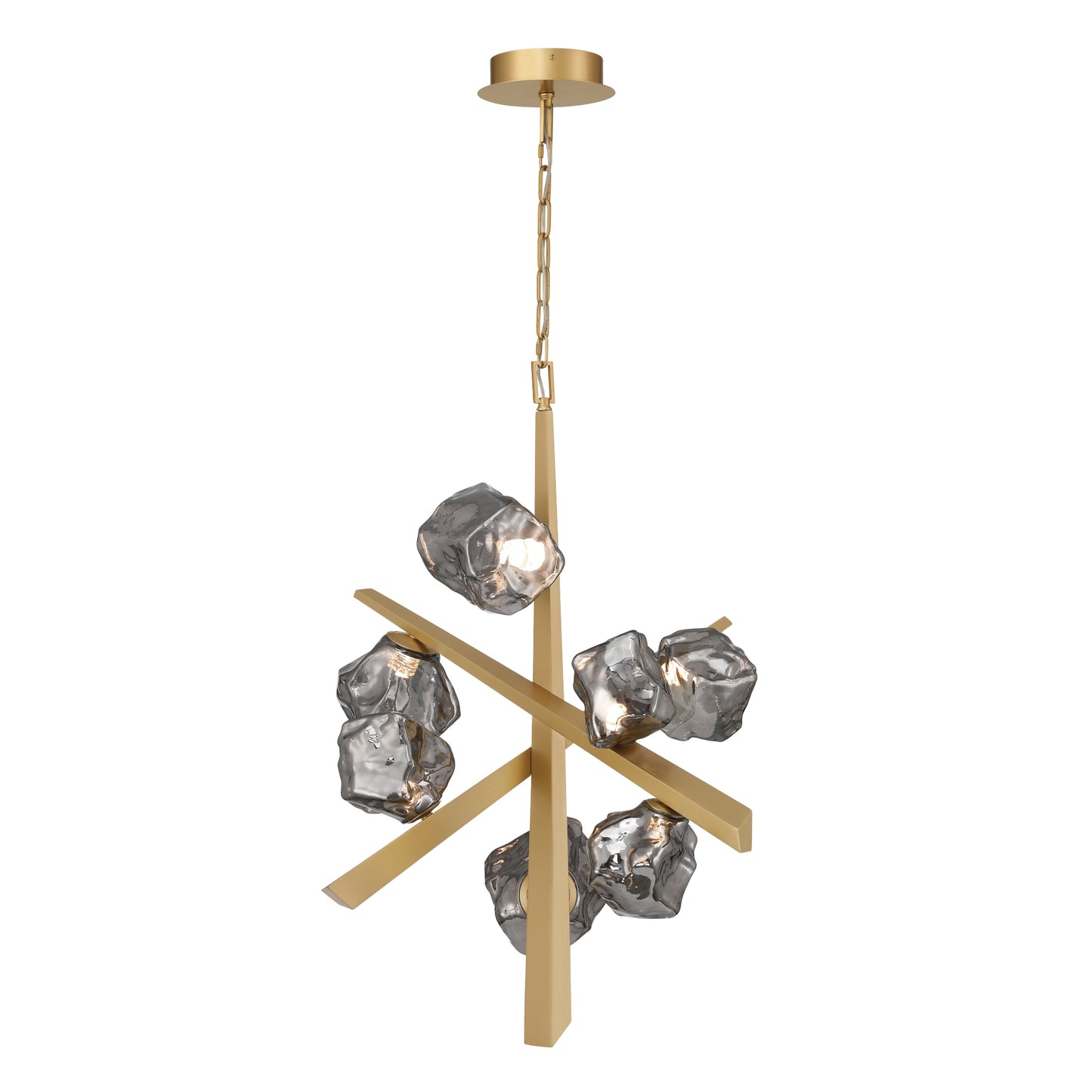 Eurofase Lighting Thorah 27" 7-Light Integrated LED Smoke Glass Shade Matte Gold Chandelier